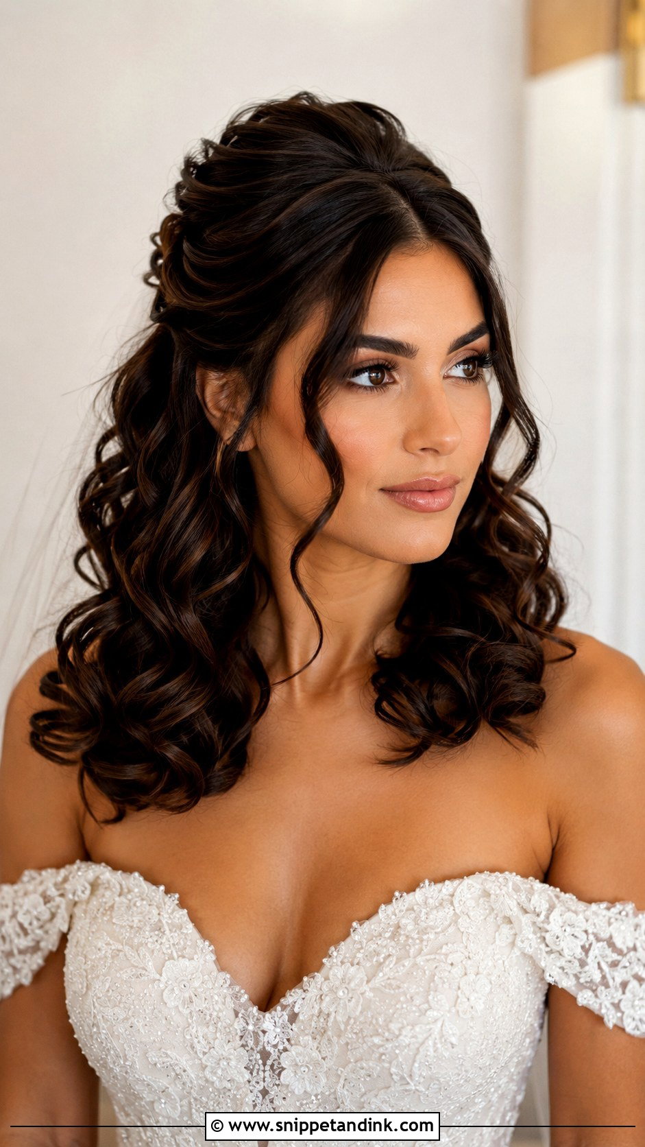 Shoulder Length Half Up Half Down Wedding Hair With Curls - Snippet and Ink - 15 Shoulder Length Half-Up Half-Down Wedding Hairstyles