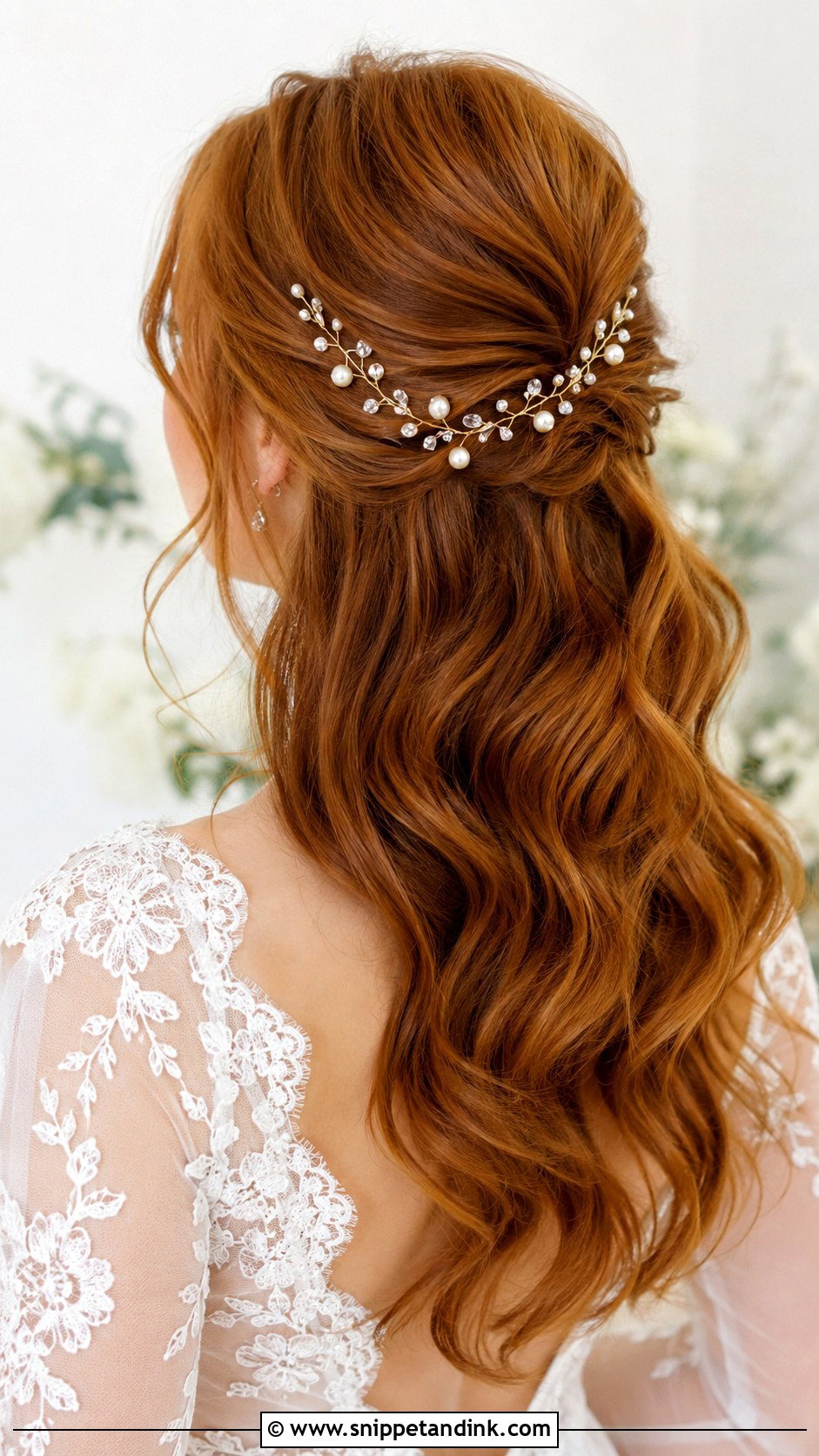 Shoulder Length Half Up Half Down Wedding Hair With Hair Vine - Snippet and Ink - 15 Shoulder Length Half-Up Half-Down Wedding Hairstyles