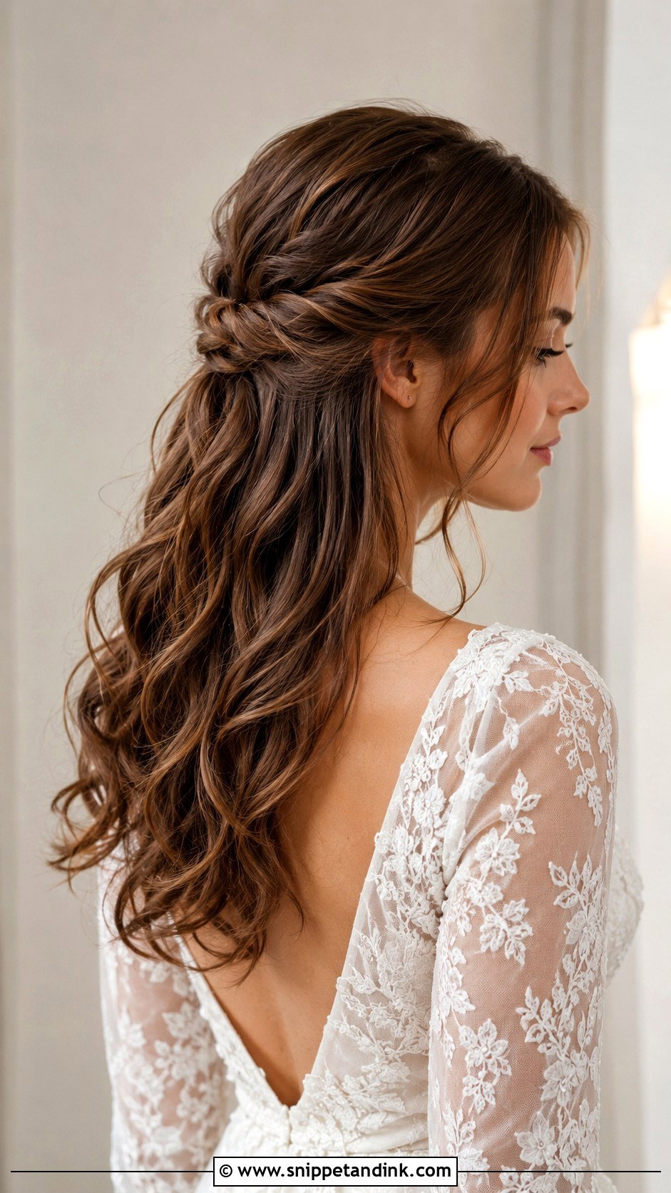Shoulder Length Half Up Half Down Wedding Hair With Low Twist - Snippet and Ink - 15 Shoulder Length Half-Up Half-Down Wedding Hairstyles