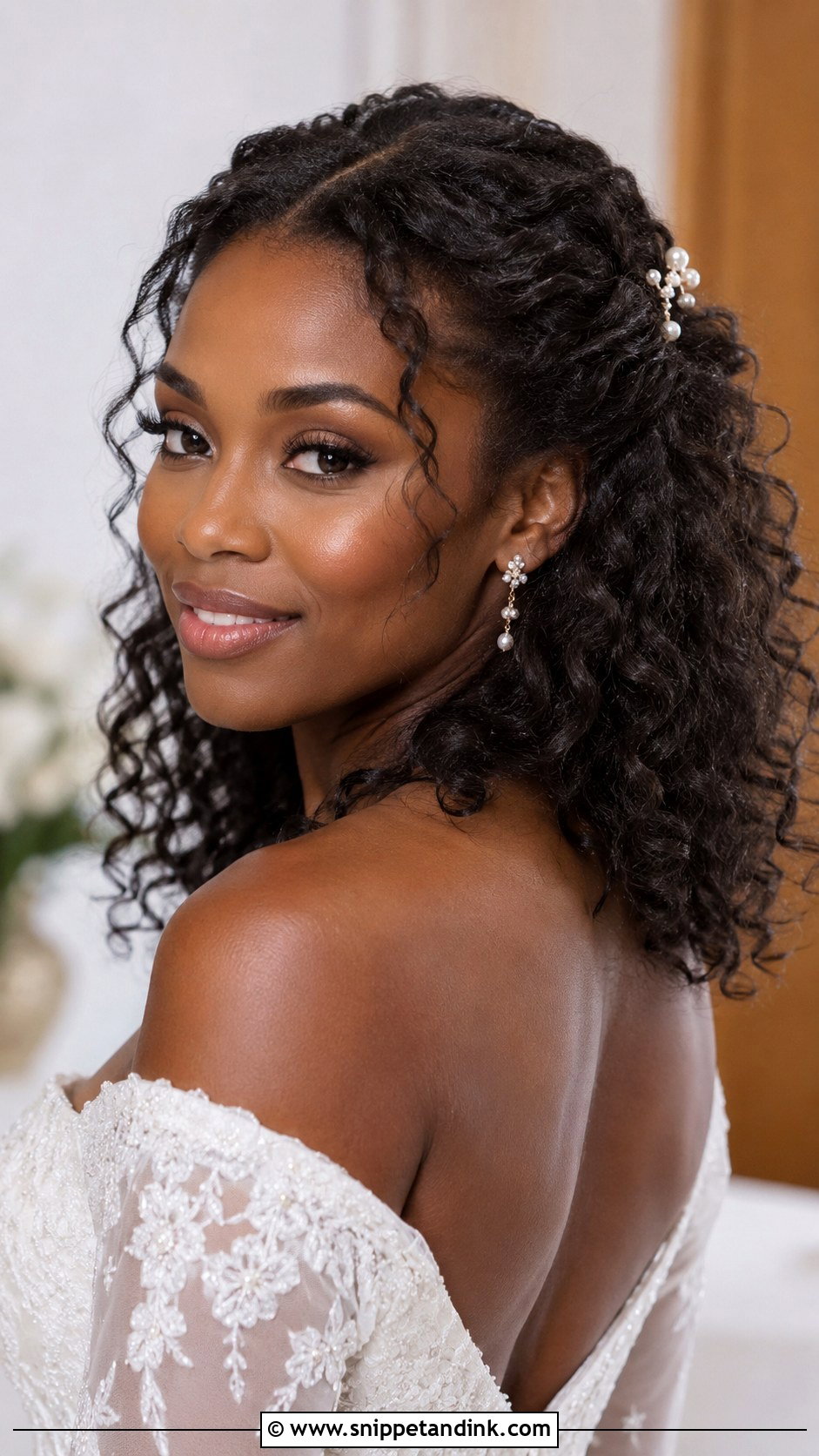Shoulder Length Half Up Half Down Wedding Hair With Natural Texture - Snippet and Ink - 15 Shoulder Length Half-Up Half-Down Wedding Hairstyles