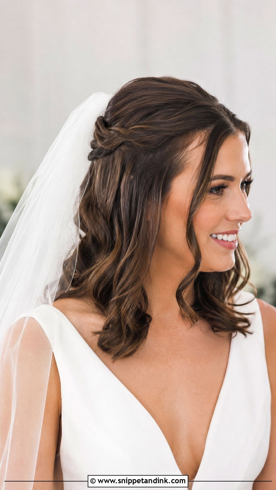 Shoulder Length Half Up Half Down Wedding Hair With Veil - Snippet and Ink - 15 Shoulder Length Half-Up Half-Down Wedding Hairstyles