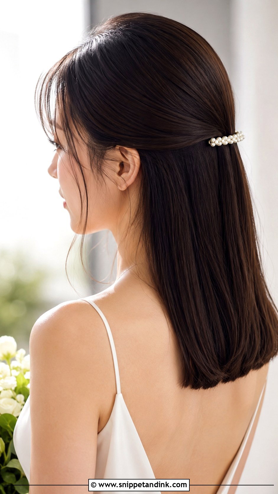 Shoulder Length Half Up Wedding Hair With A Crystal Clip - Snippet and Ink - 15 Short Hair Shoulder Length Half-Up Half-Down Wedding Hairstyles