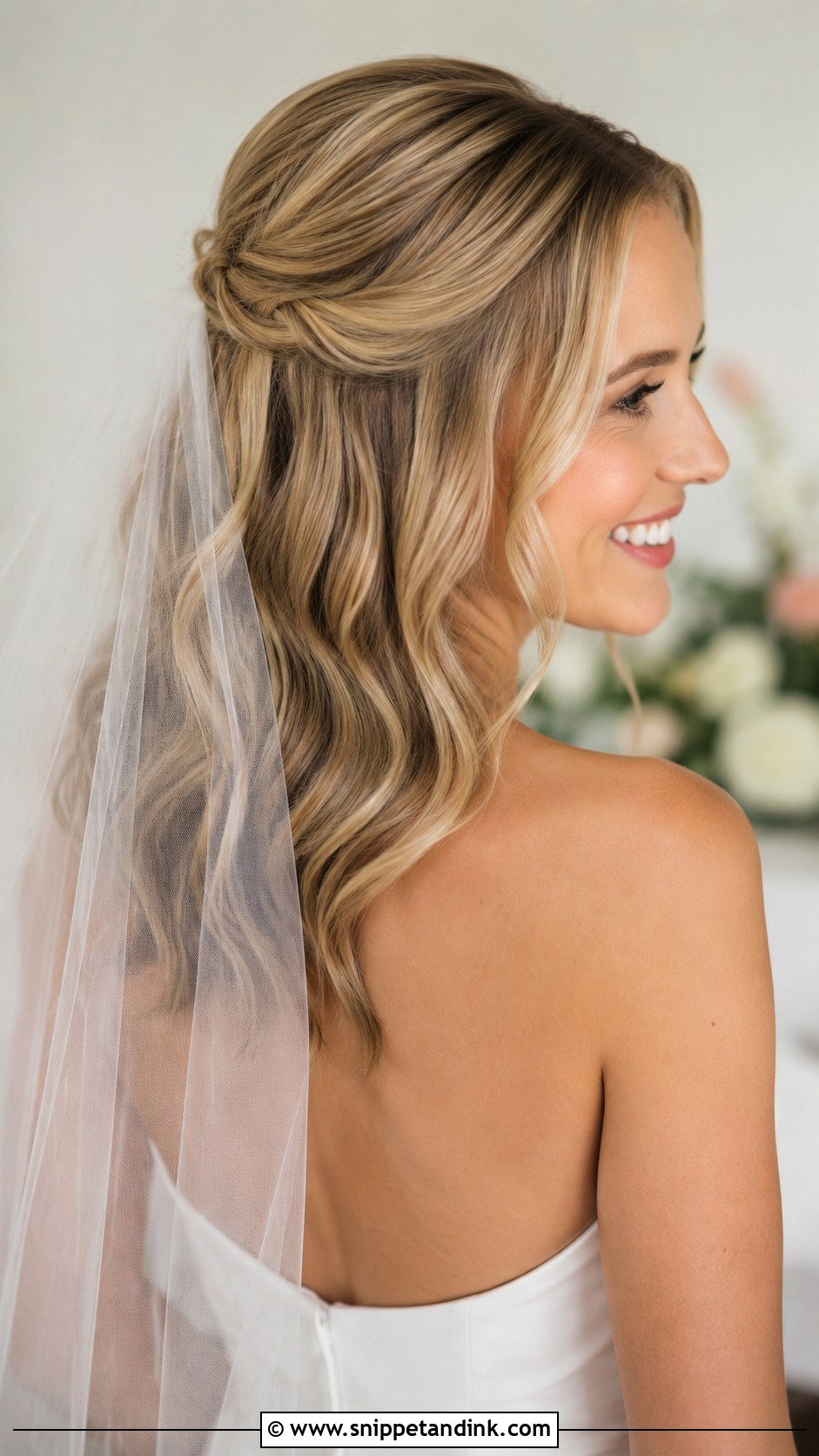 Shoulder Length Half Up Wedding Hair With A Veil - Snippet and Ink - 15 Short Hair Shoulder Length Half-Up Half-Down Wedding Hairstyles