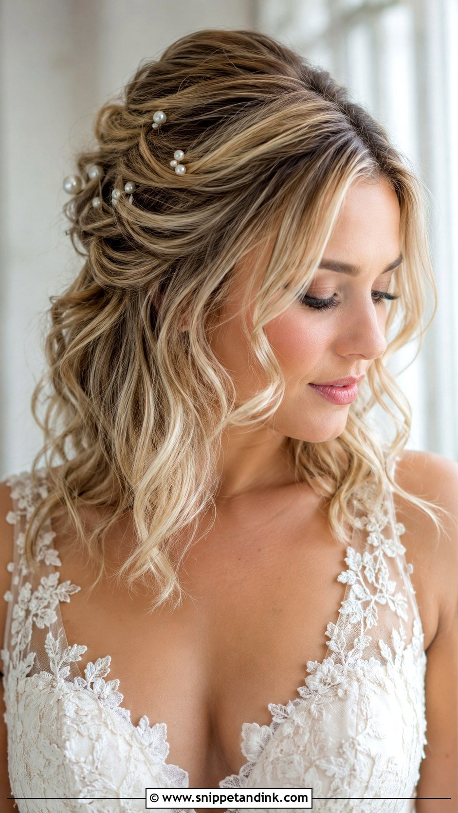 Shoulder Length Half Up Wedding Hair With Hollywood Waves - Snippet and Ink - 15 Short Hair Shoulder Length Half-Up Half-Down Wedding Hairstyles