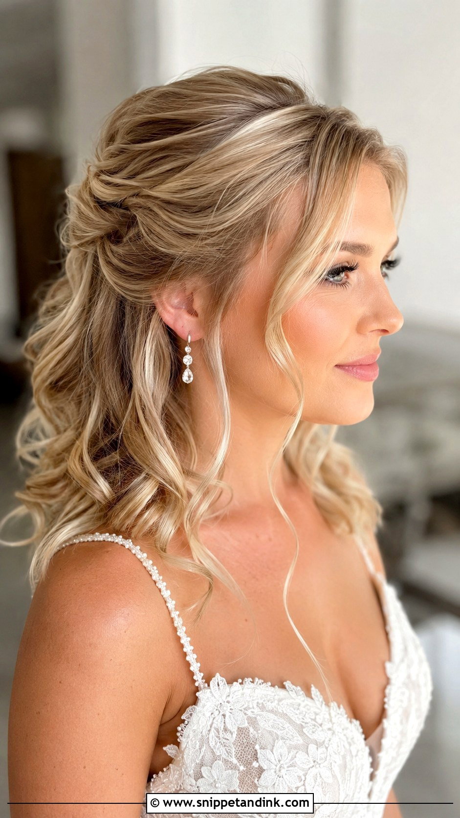 Shoulder Length Half Up Wedding Hair With Loose Curls - Snippet and Ink - 15 Short Hair Shoulder Length Half-Up Half-Down Wedding Hairstyles