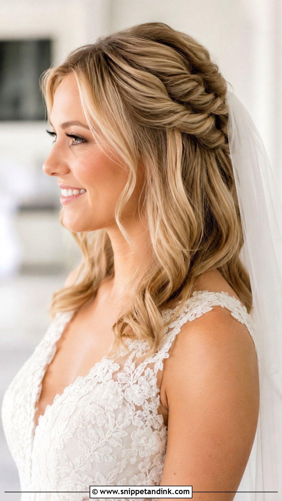 Shoulder Length Half Up Wedding Hair - Snippet and Ink - 15 Shoulder Length Bride Hairstyles