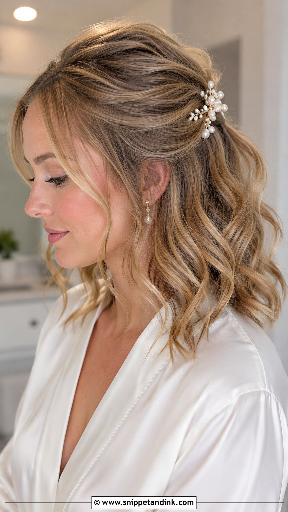 Shoulder Length Half Up Wedding Hairstyle - Snippet and Ink - 15 Shoulder Length Hairstyle for Wedding Ideas