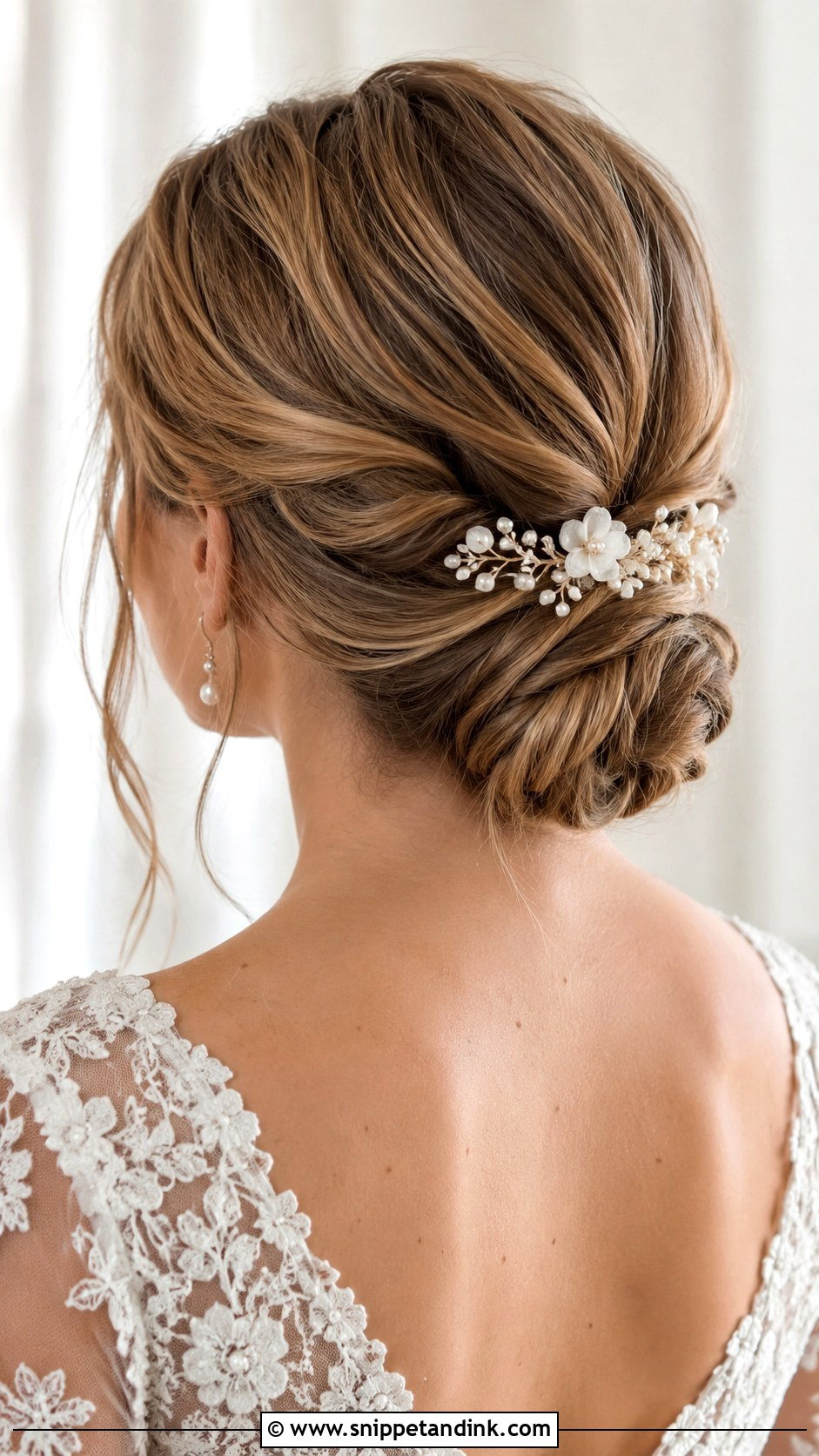 Shoulder Length Low Bun Wedding Hairstyle - Snippet and Ink - 15 Shoulder Length Hairstyle for Wedding Ideas
