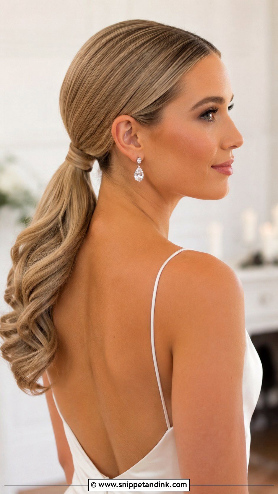 Shoulder Length Sleek Ponytail Wedding Hairstyle - Snippet and Ink - 15 Shoulder Length Hairstyle for Wedding Ideas