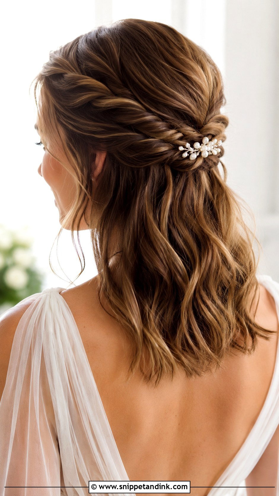 Shoulder Length Twisted Half Up Wedding Hairstyle - Snippet and Ink - 15 Shoulder Length Hairstyle for Wedding Ideas