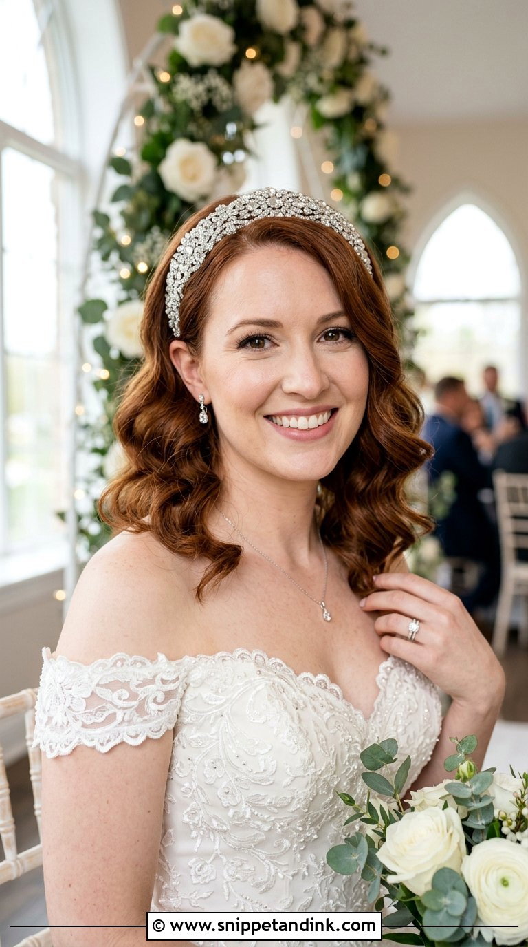 Shoulder Length Waves With Rhinestone Headband - Snippet and Ink - 20 Bridal Hair with Headband Ideas