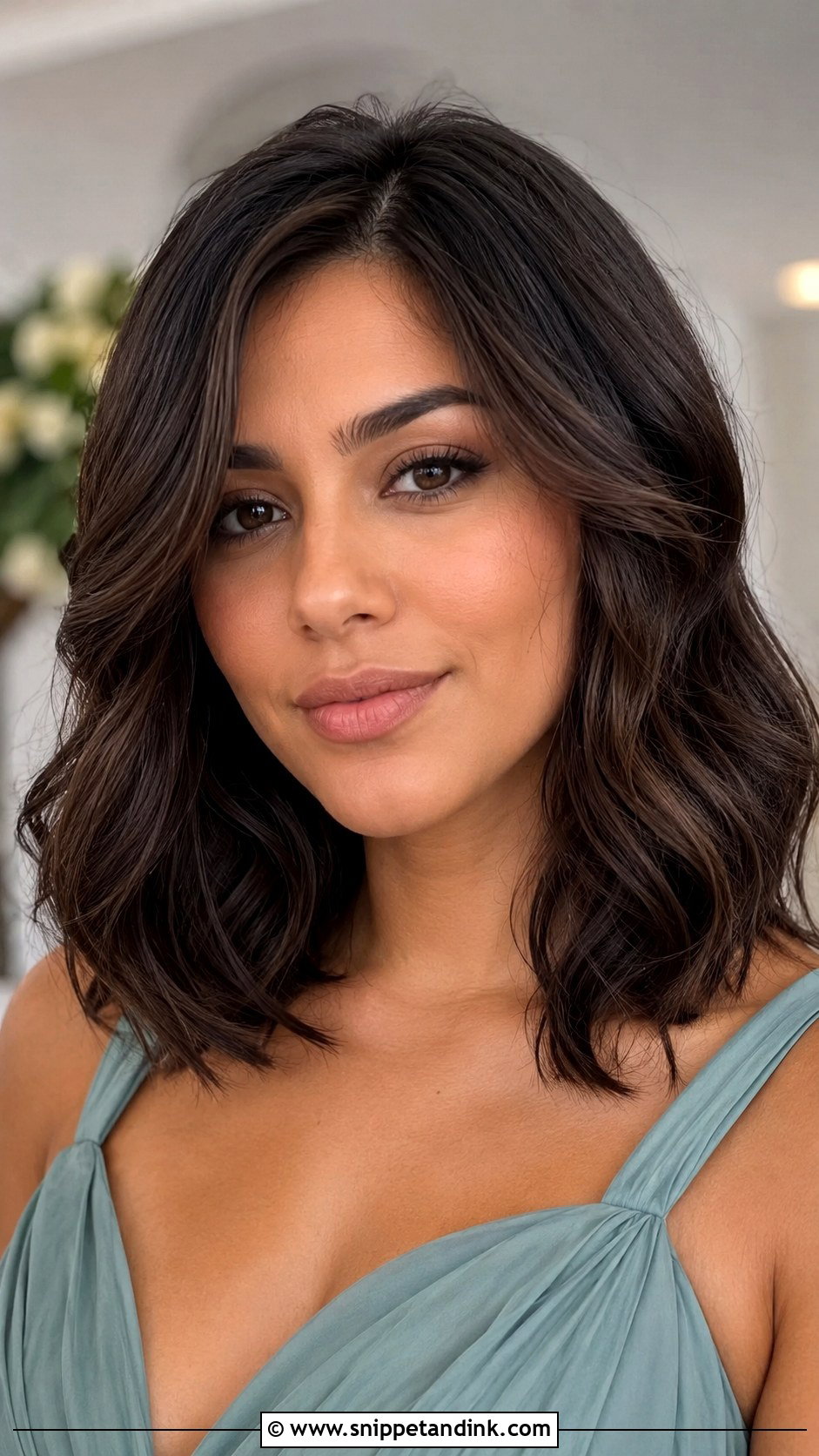 Shoulder Length Waves With Soft Brown Makeup - Snippet and Ink - 25 Bridesmaid Hair and Makeup Ideas
