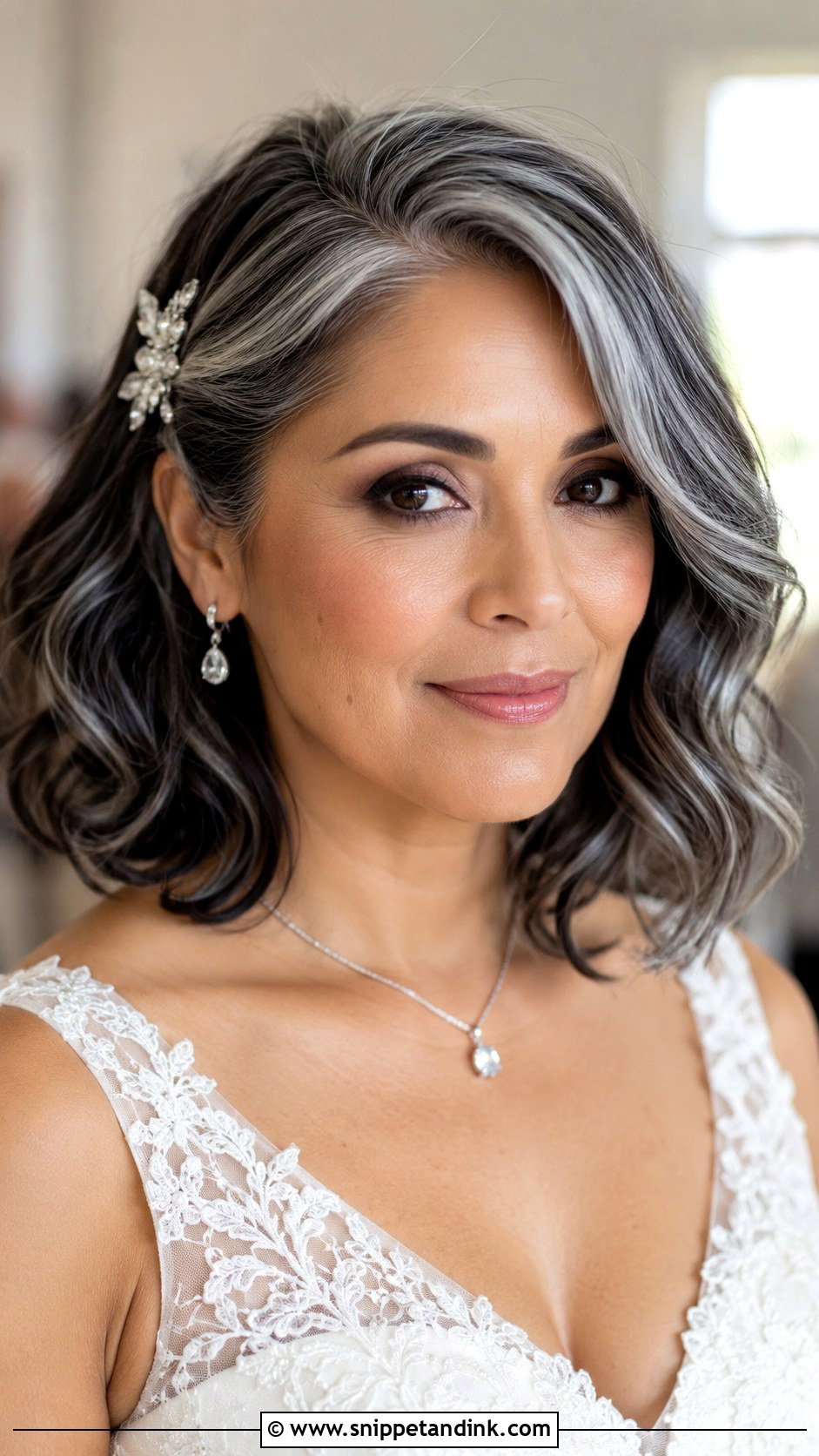 Shoulder Length Wedding Hairstyle For Gray Hair - Snippet and Ink - 15 Wedding Hairstyles for Grey Hair