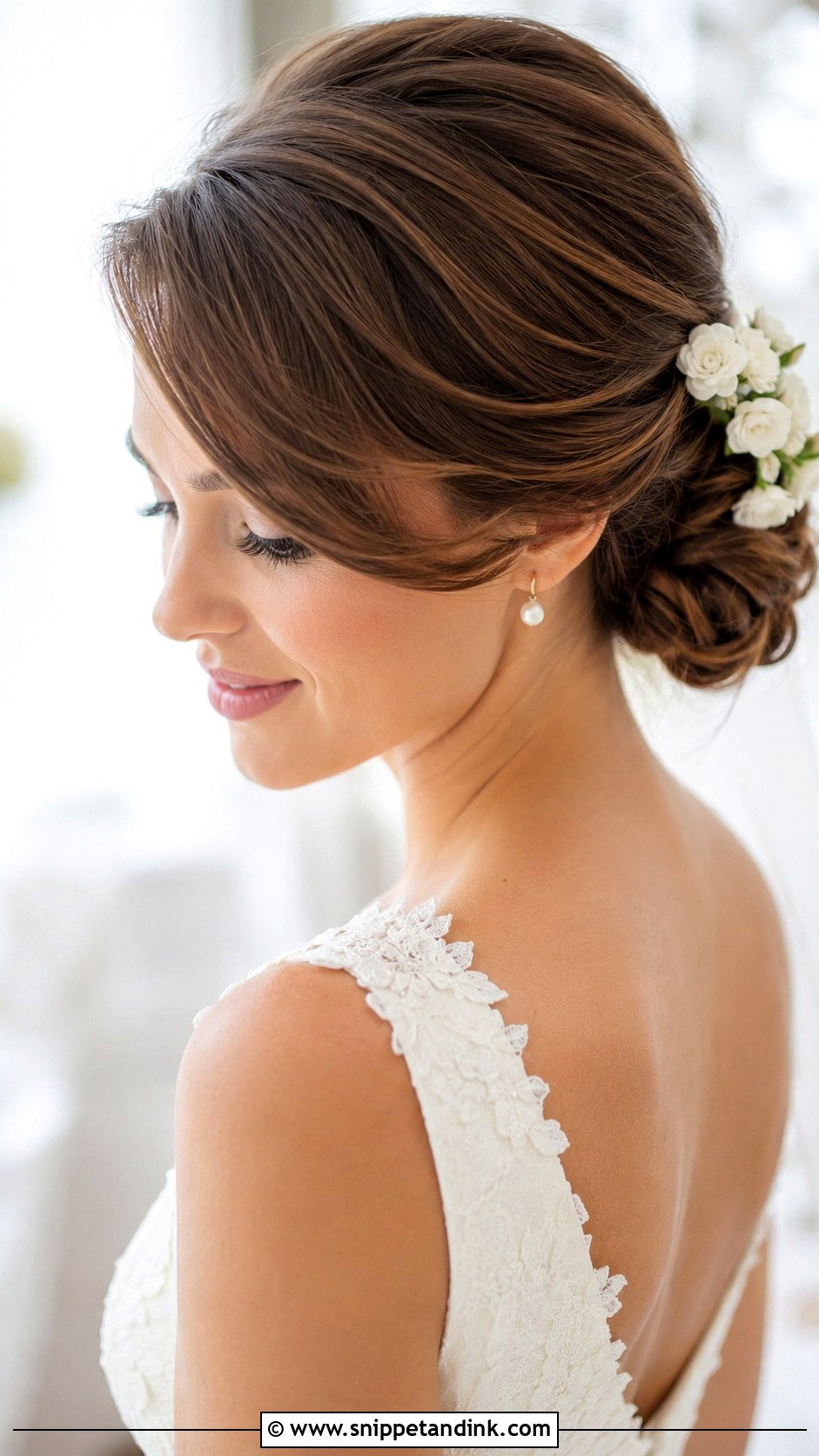Side Bangs With Low Chignon - Snippet and Ink - 25 Wedding Hair Bangs Ideas