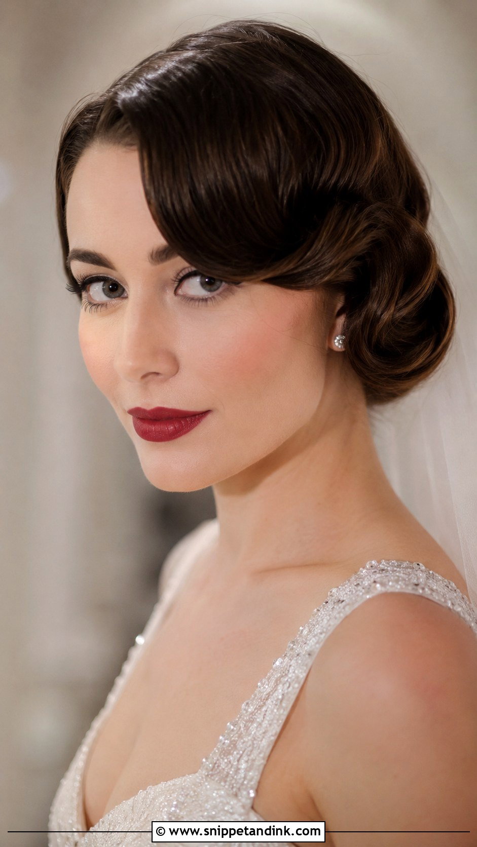 Side Bangs With Vintage Waves - Snippet and Ink - 30 Wedding Hair with Bangs Ideas