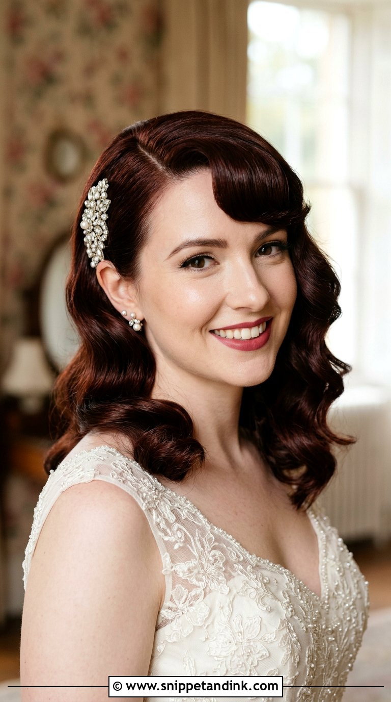 Side Bangs With Vintage Waves - Snippet and Ink - 20 Bridal Hair Bangs Ideas