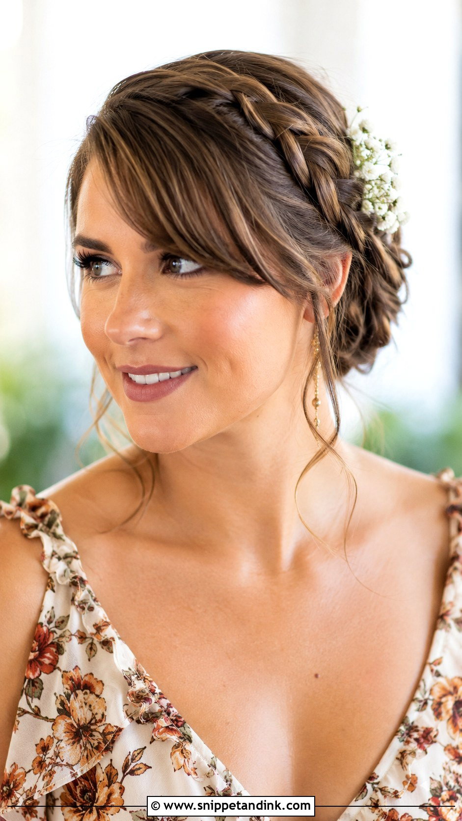 Side Bangs With a Braided Updo - Snippet and Ink - 20 Wedding Guest Hairstyles Bangs