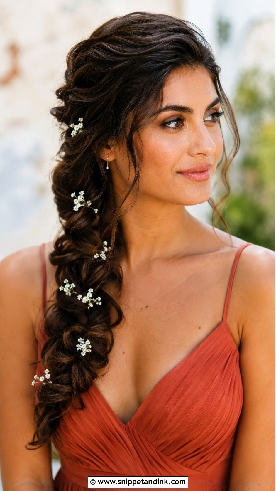 Side Braid Bridesmaid Hair With Flowers - Snippet and Ink - 20 Bridesmaid Hairstyles with Flowers
