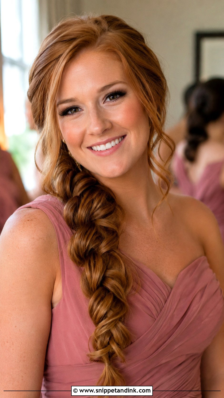 Side Braid Bridesmaid Hair - Snippet and Ink - 20 2025 Bridesmaid Hair Ideas