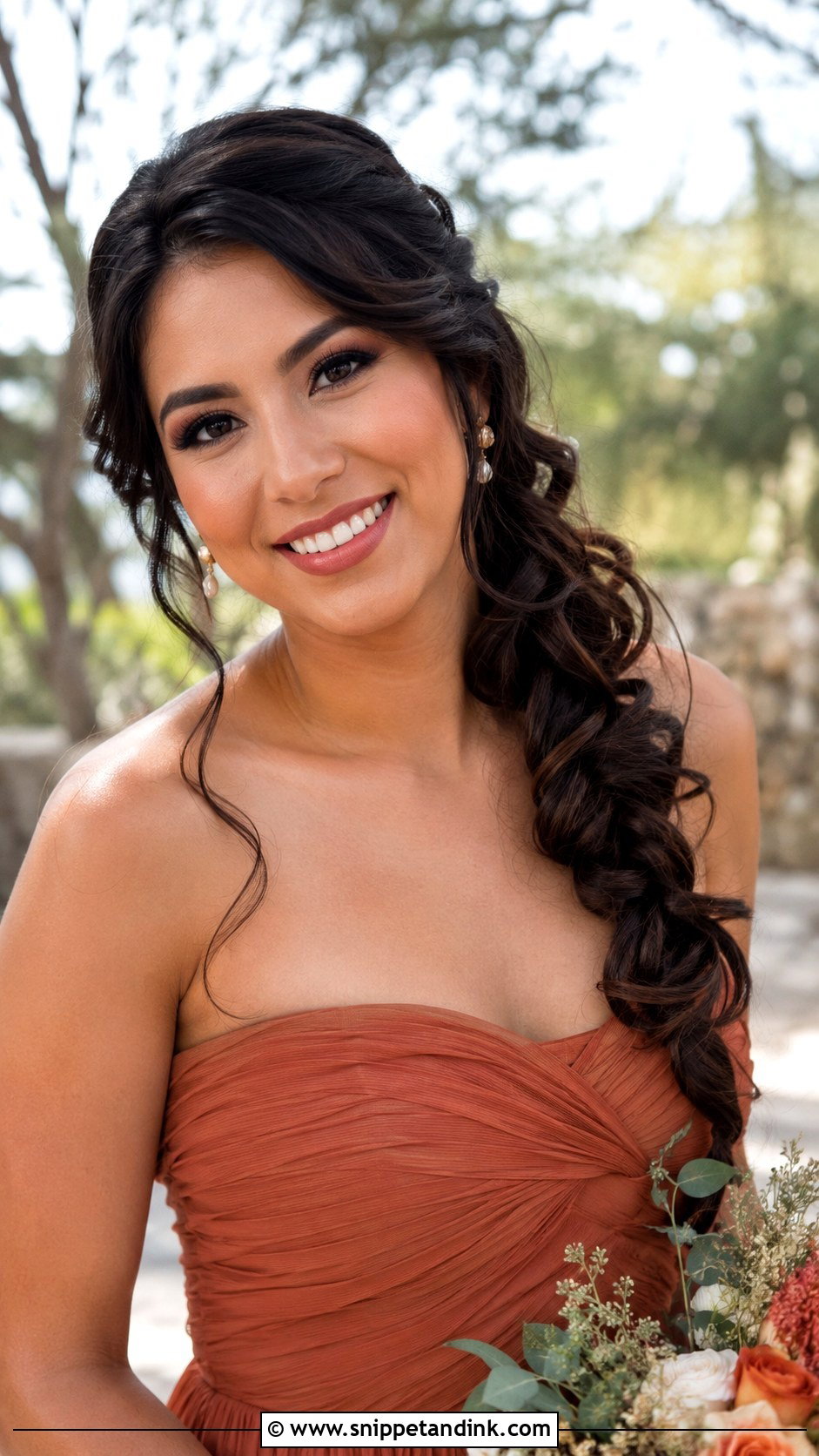 Side Braid Bridesmaid Hairstyle For Strapless Dress - Snippet and Ink - 20 Bridesmaid Hairstyles Strapless Dress