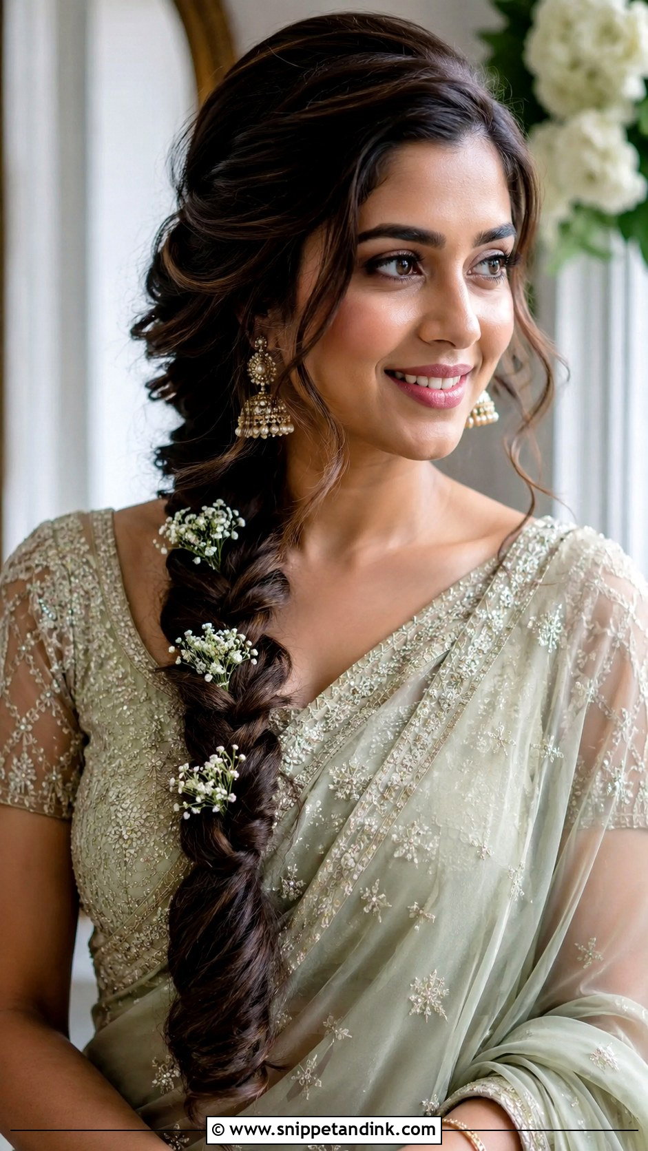 Side Braid Bridesmaid Hairstyle for Saree - Snippet and Ink - 25 Bridesmaid Hairstyles for Saree