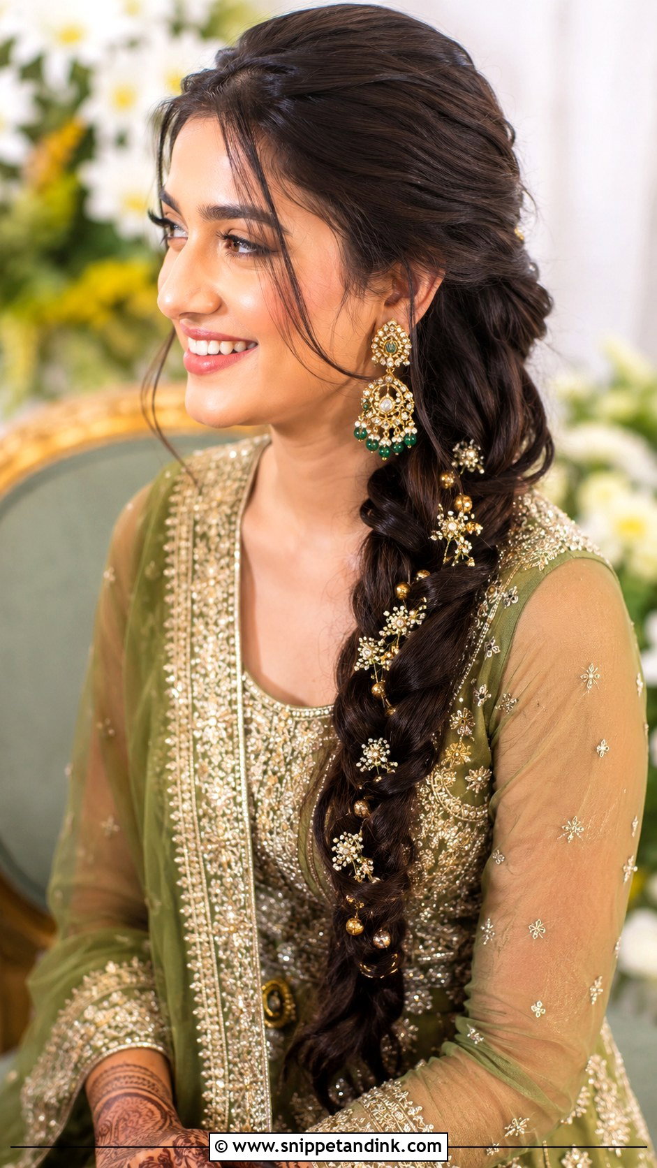 Side Braid For Mehndi Bride - Snippet and Ink - 15 Mehndi Bridal Hairstyle Ideas