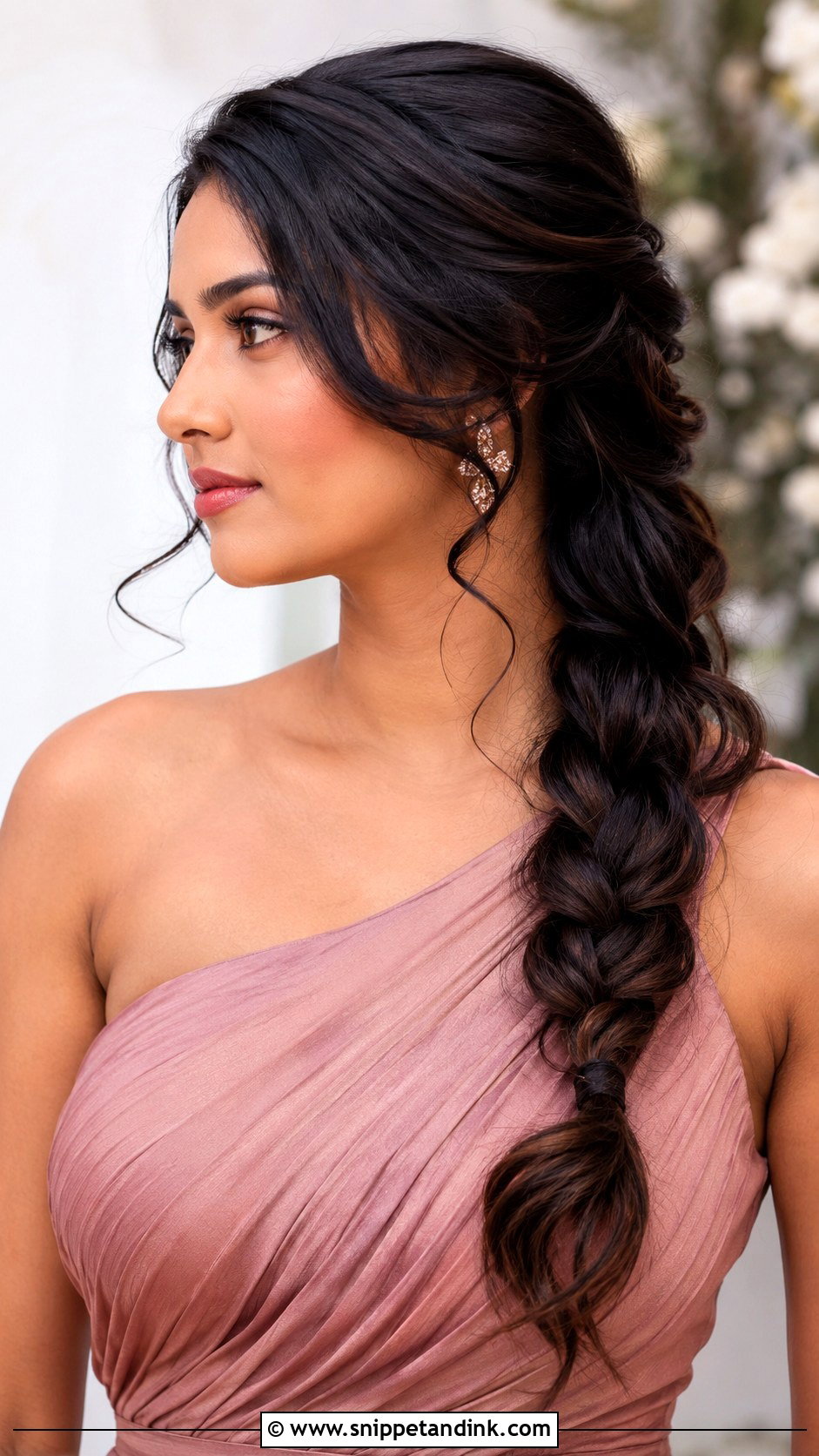 Side Braid For One Shoulder Dress - Snippet and Ink - 20 Bridesmaid Hairstyles One Shoulder Dress