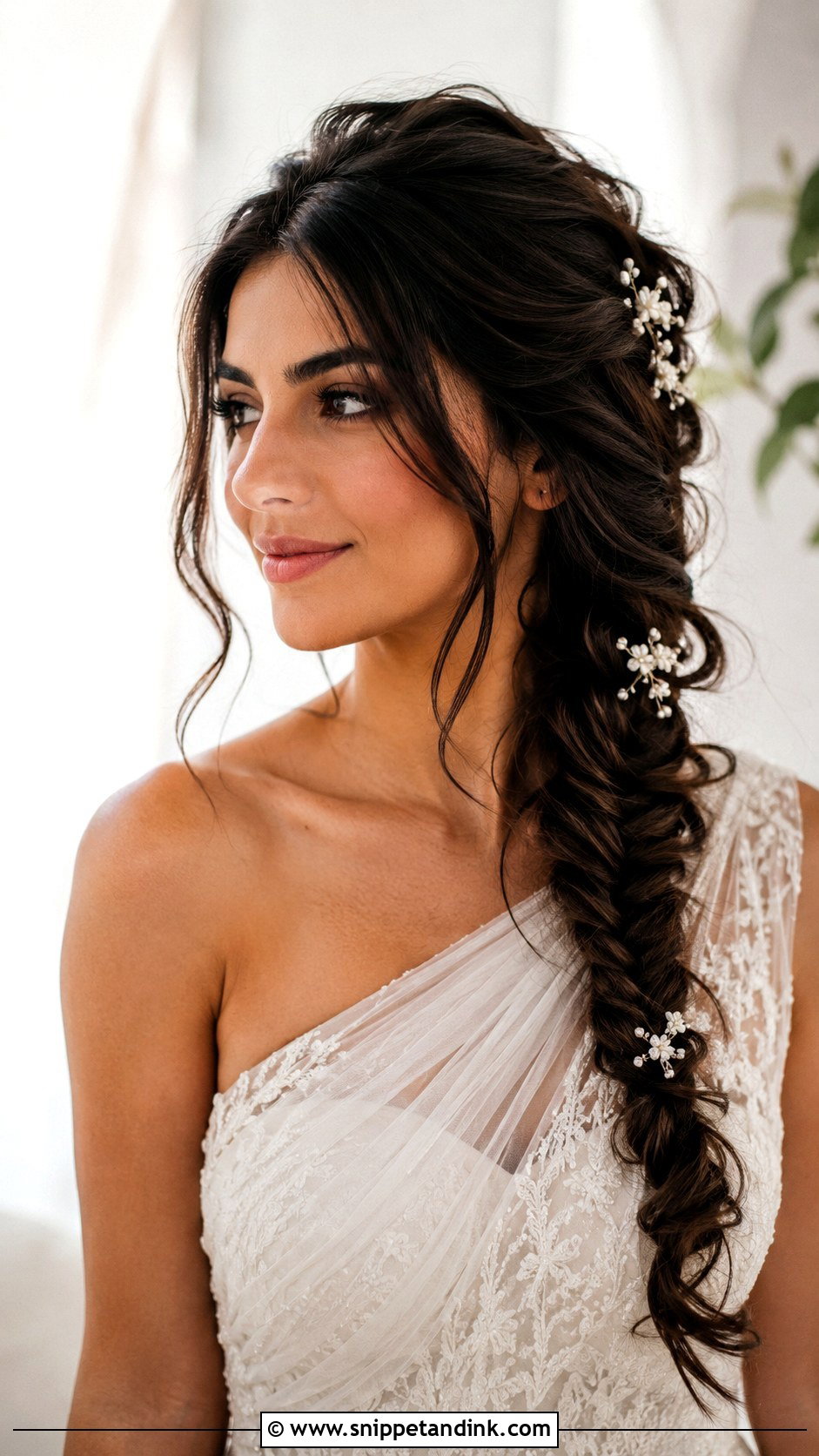 Side Braid For One Shoulder Dress - Snippet and Ink - 15 Wedding Hairstyles for One Shoulder Dress