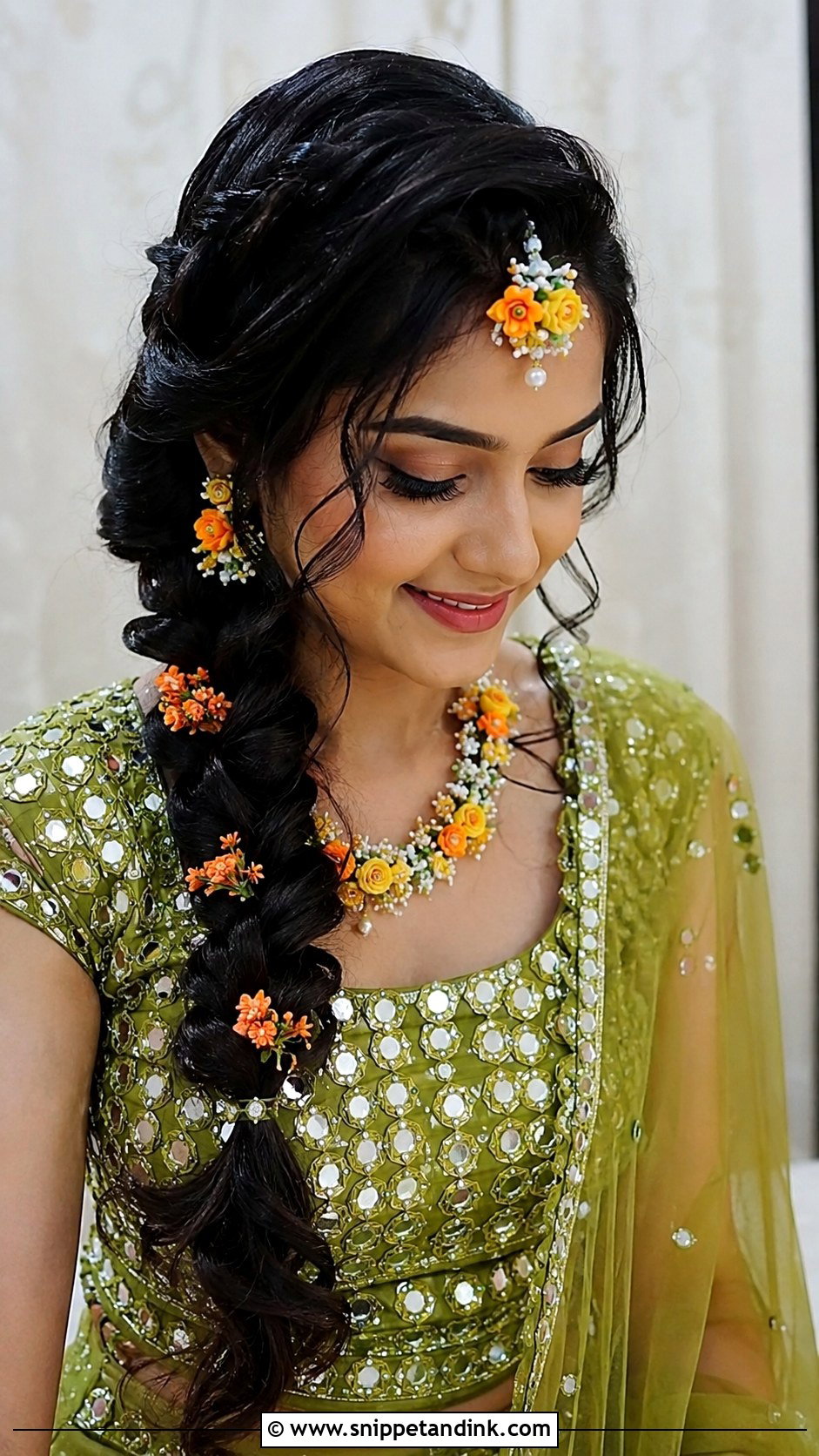 Side Braid Hairstyle For Mehndi - Snippet and Ink - 20 Mehndi Event Hairstyles