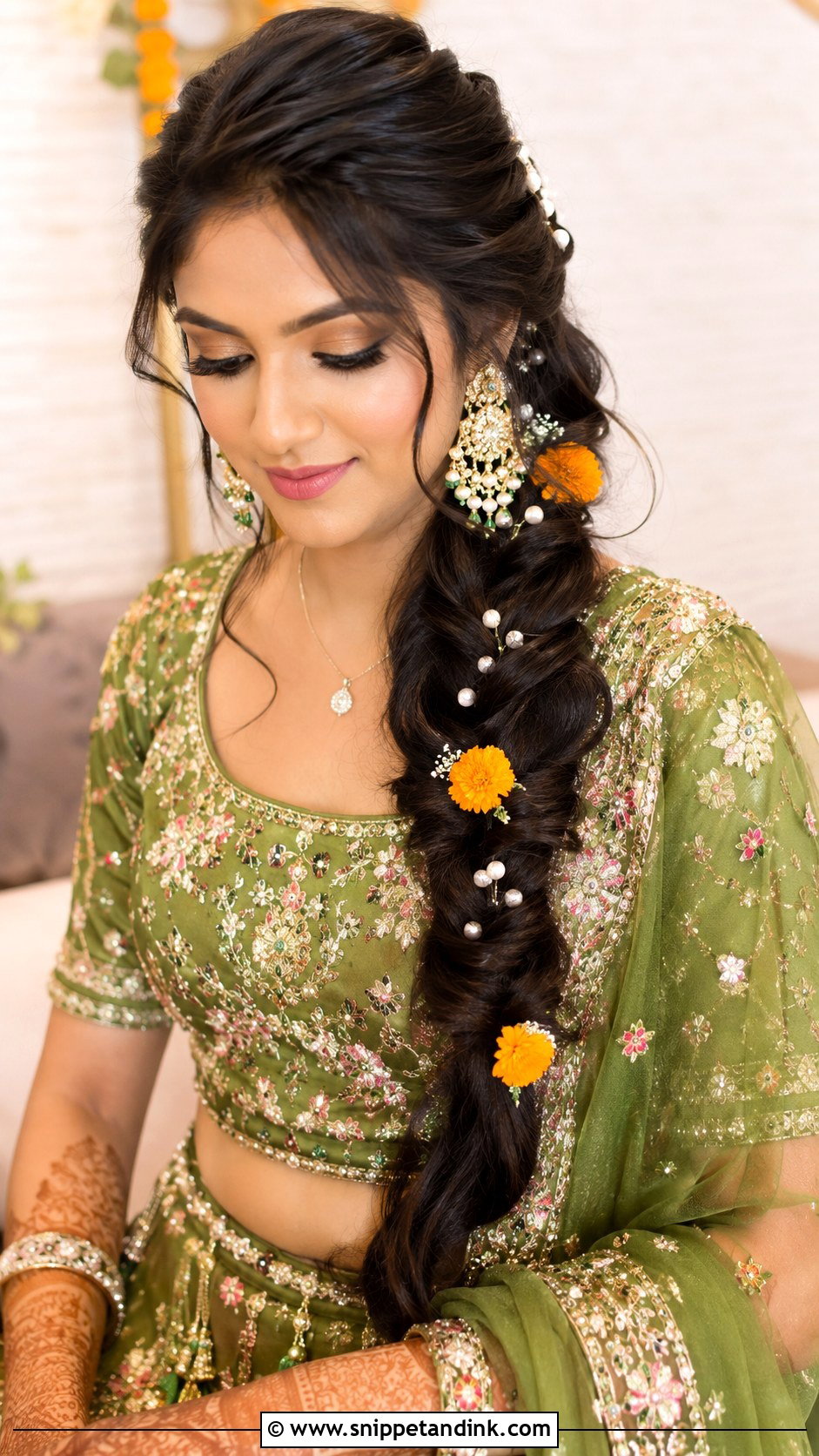 Side Braid Mehendi Hairstyle - Snippet and Ink - 15 Mehendi Hairstyles for Bride