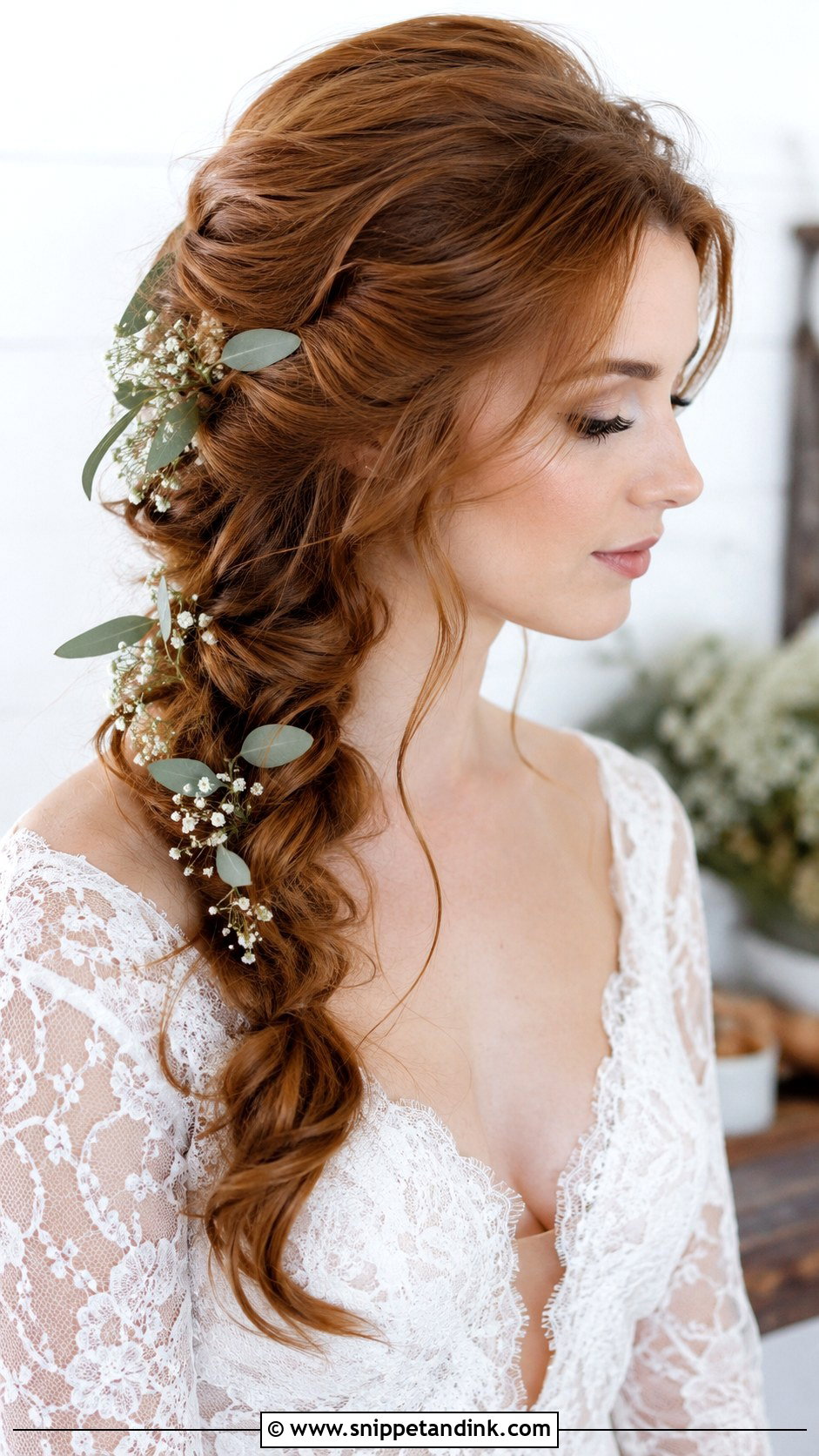 Side Braid Over the Shoulder - Snippet and Ink - 25 Medium Length Bridal Hair Ideas