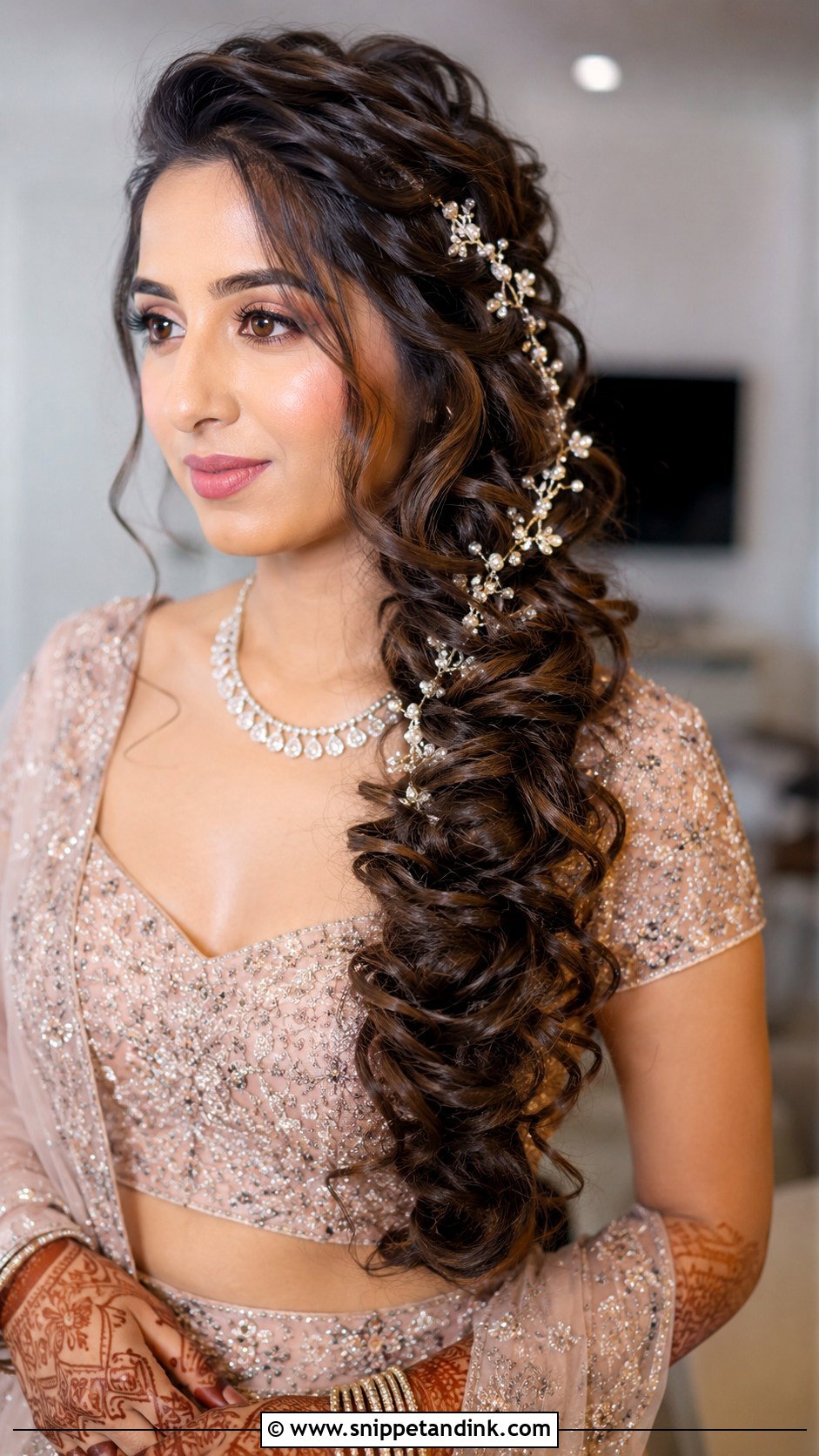 Side Braid With Curls - Snippet and Ink - 30 Sangeet Hairstyles for Bride