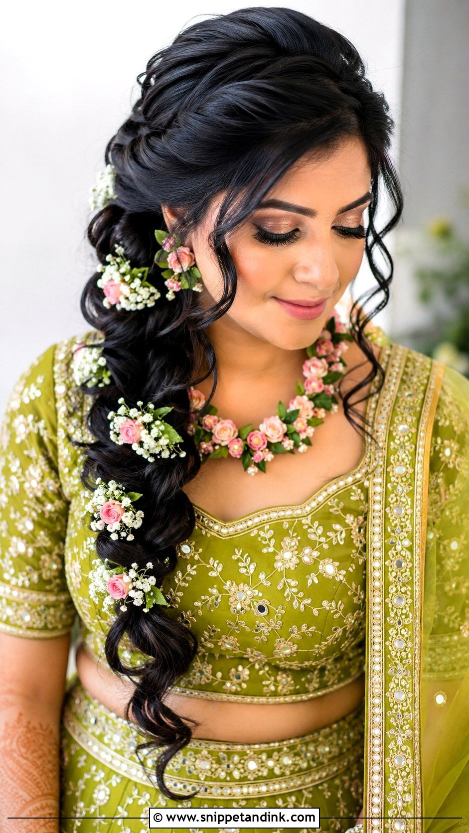 Side Braid With Curls - Snippet and Ink - 25 Indian Wedding Hairstyle for Short Hair Ideas