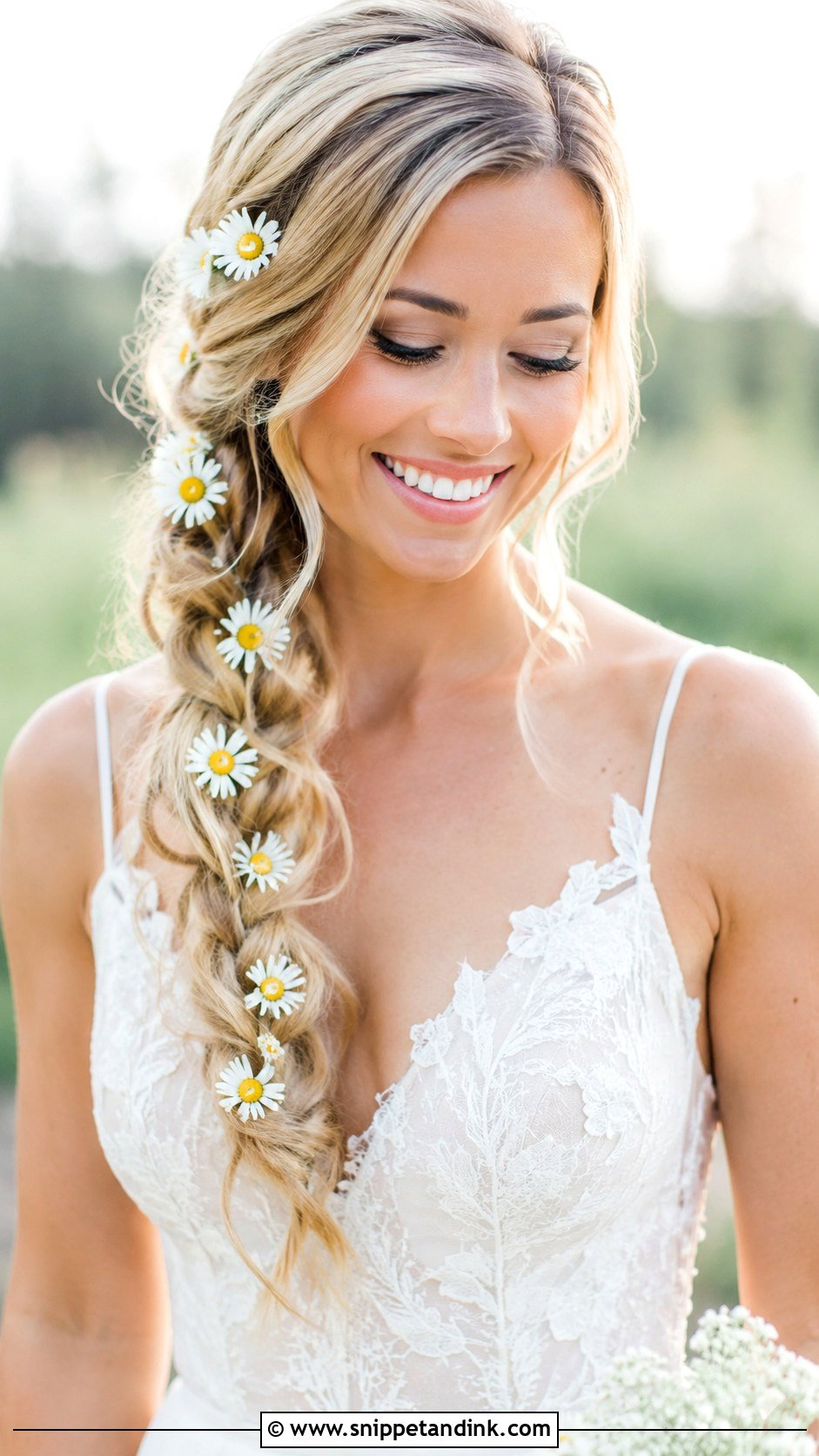 Side Braid With Daisies - Snippet and Ink - 20 Flowers in Hair Wedding