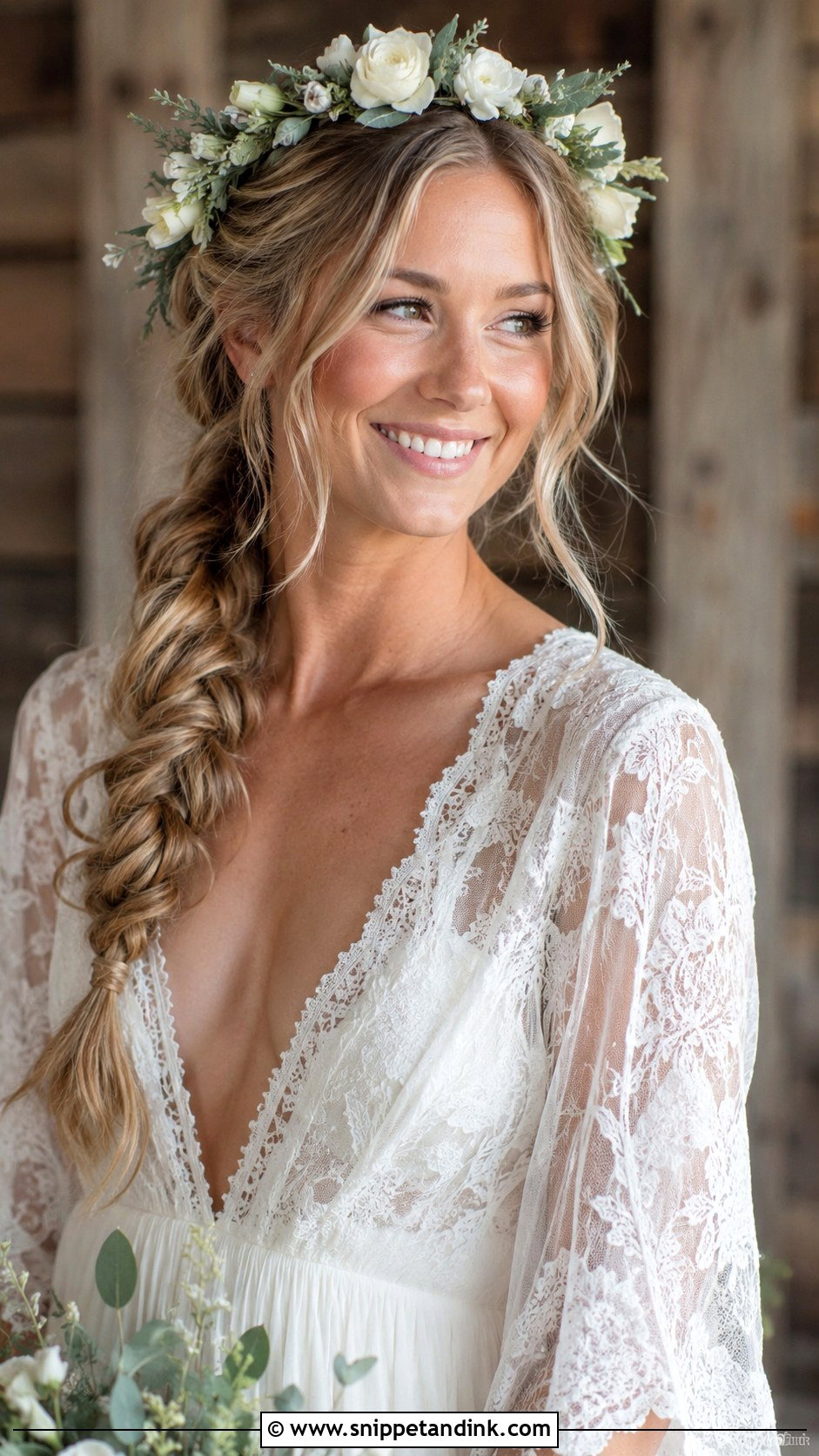 Side Braid With Flower Crown - Snippet and Ink - 15 Wedding Flower Crown Hairstyles