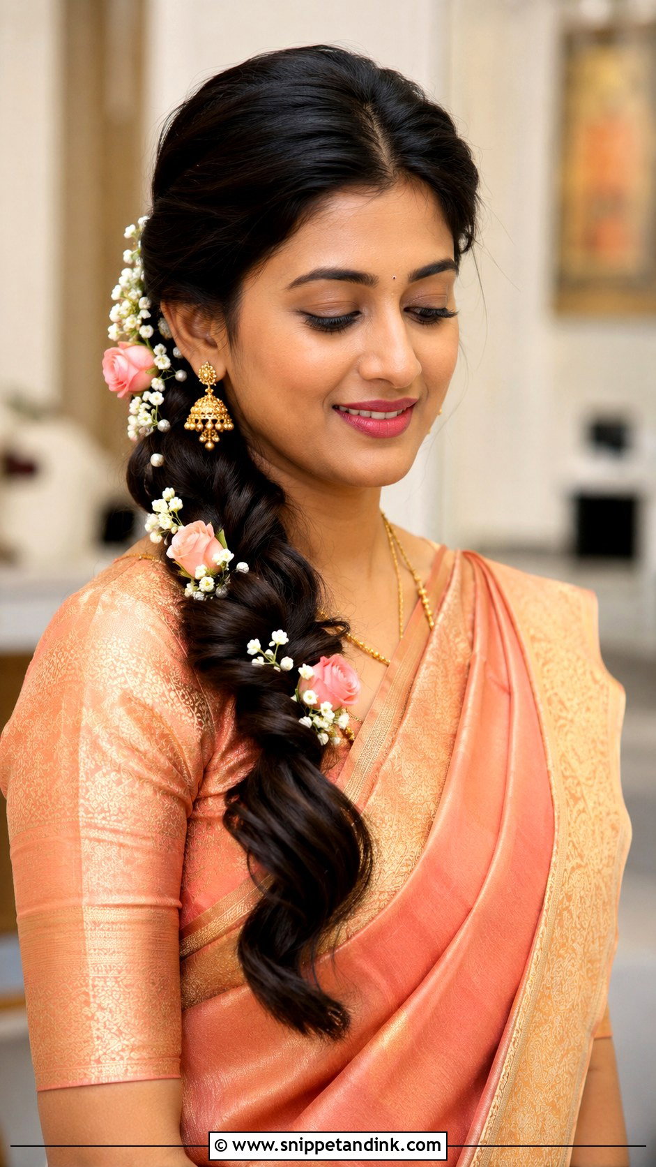 Side Braid With Flowers - Snippet and Ink - 15 South Indian Bridal Hair Flowers Ideas