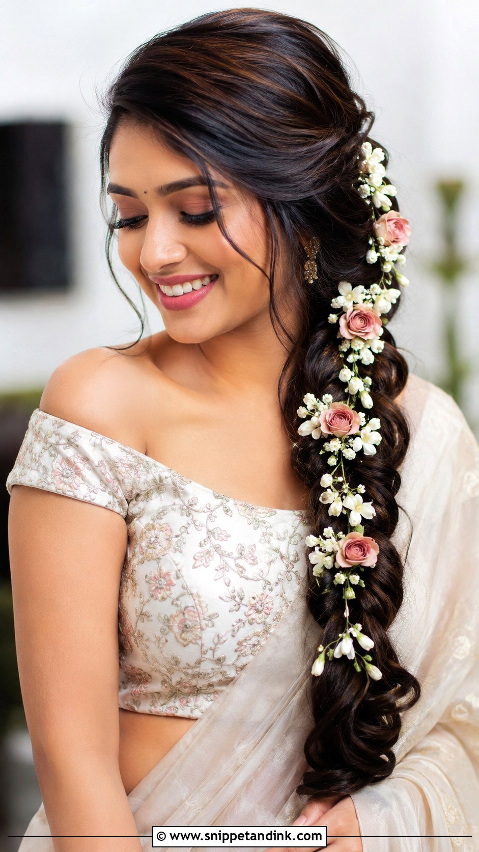 Side Braid With Flowers - Snippet and Ink - 35 South Indian Wedding Hairstyles