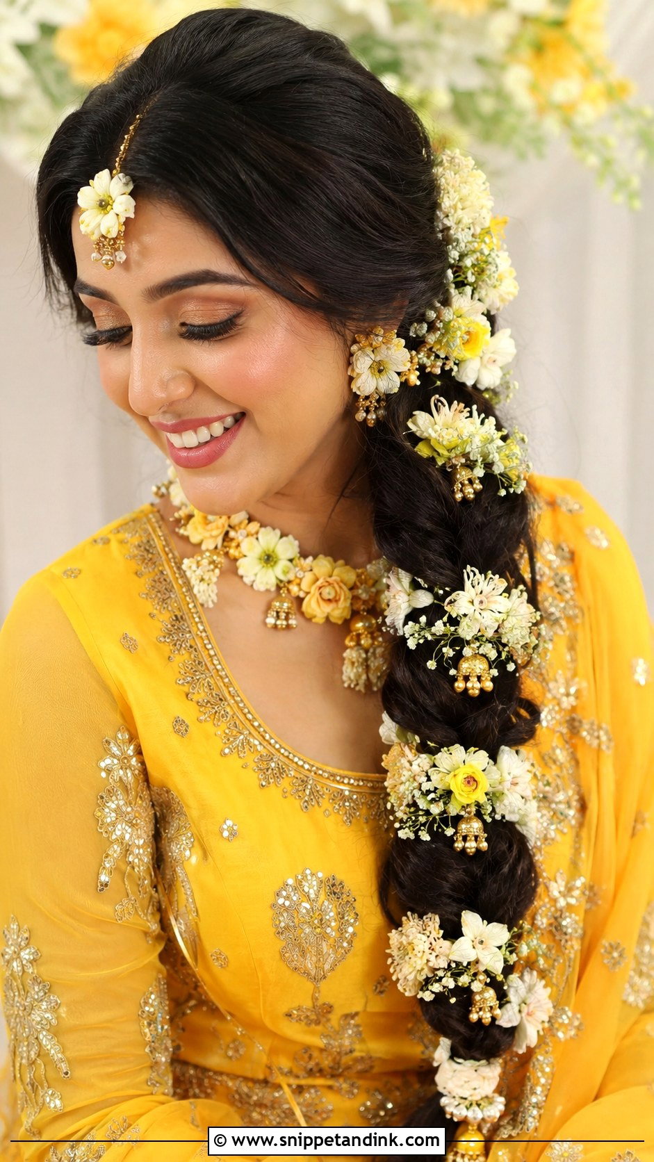 Side Braid With Flowers - Snippet and Ink - 20 Desi Bride Hair Ideas