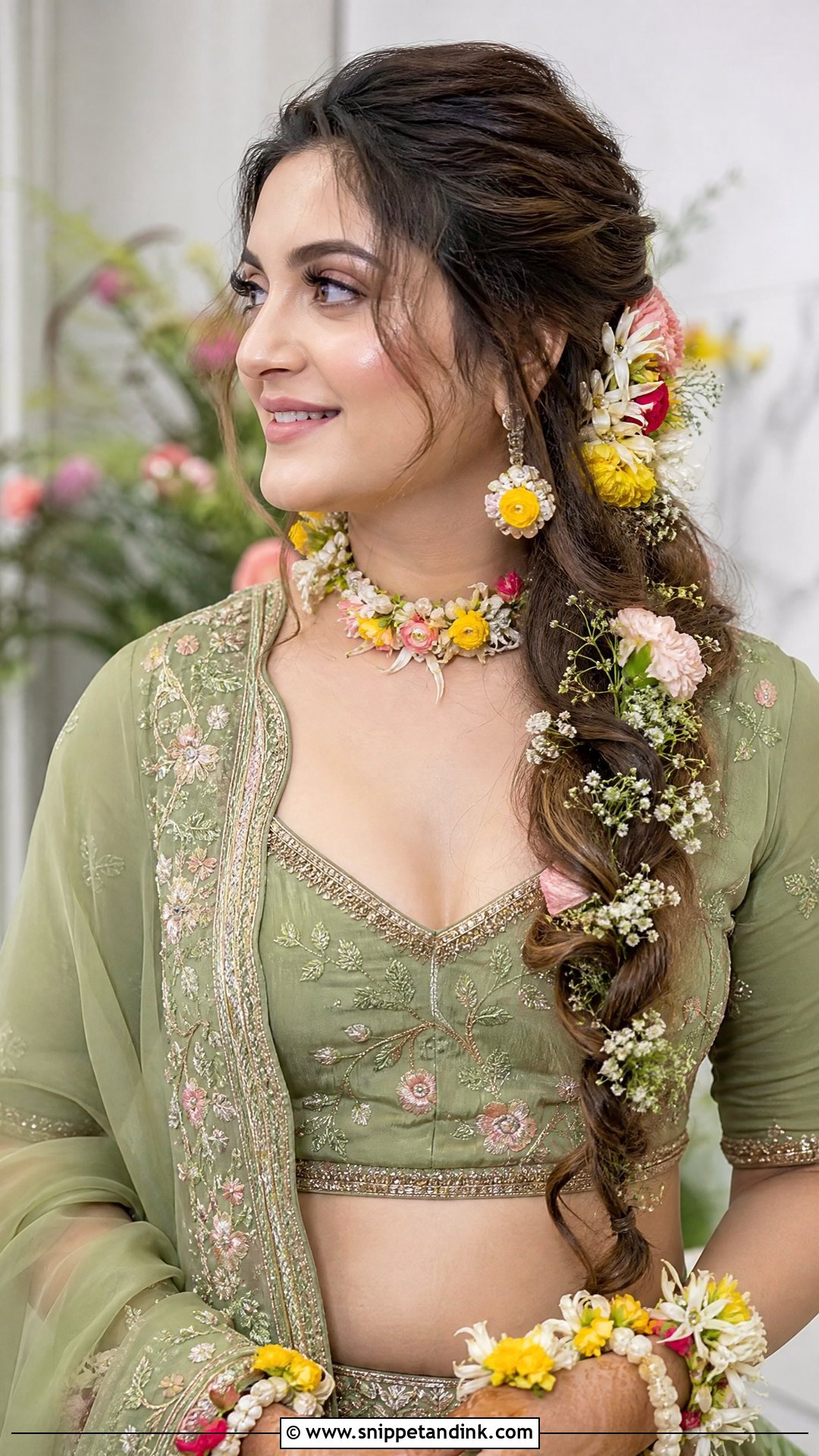 Side Braid With Flowers - Snippet and Ink - 20 Hindu Wedding Hairstyles