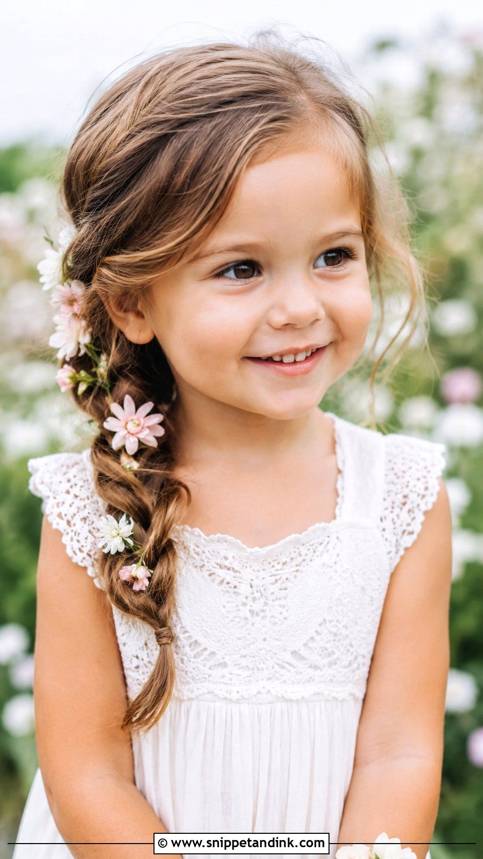Side Braid With Flowers - Snippet and Ink - 25 Toddler Wedding Hair Ideas