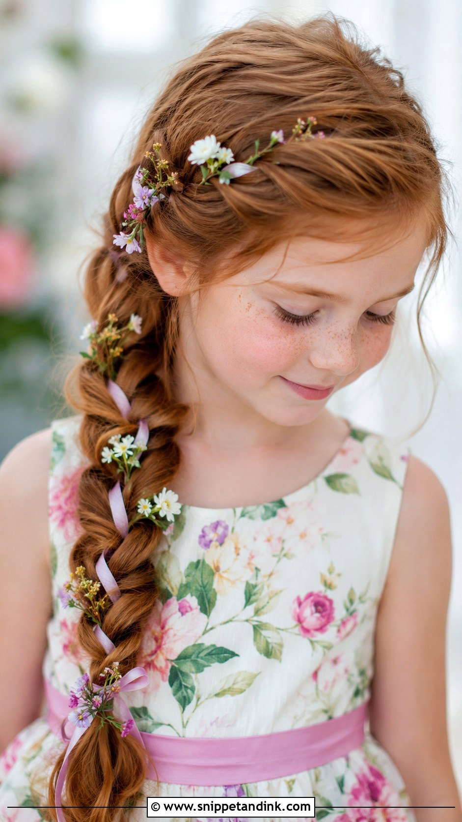 Side Braid With Flowers - Snippet and Ink - 30 Kids Hairstyles for Wedding