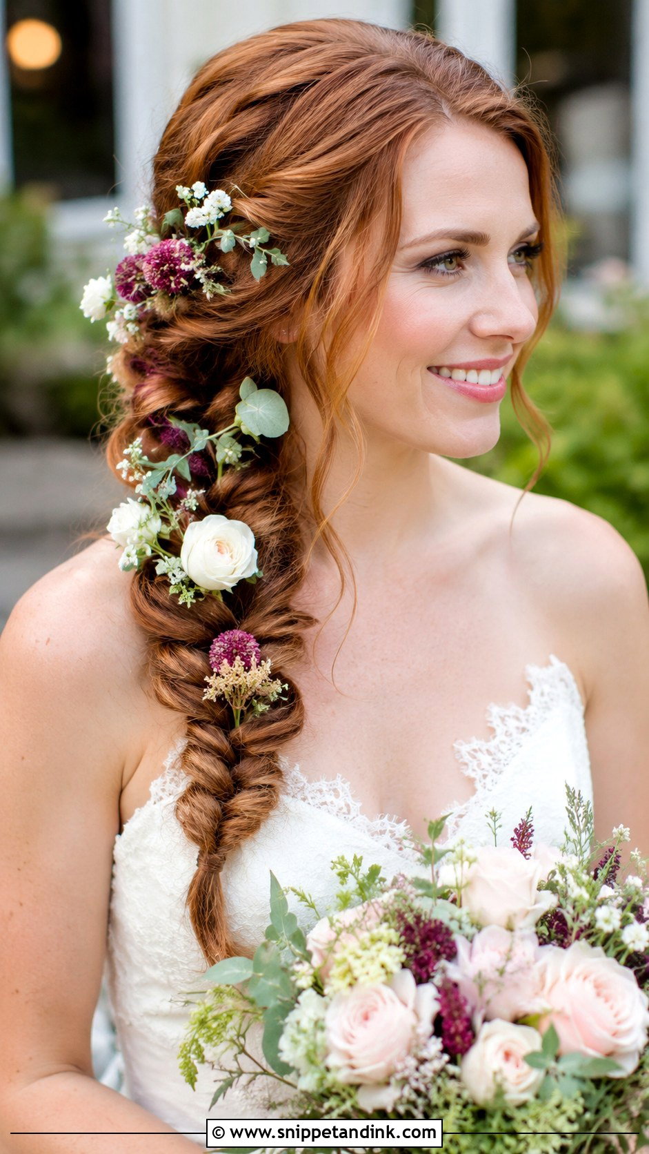Side Braid With Flowers Wedding Hairstyle - Snippet and Ink - 35 Wedding Hairstyle Ideas