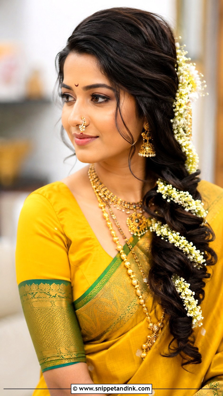Side Braid With Fresh Flowers - Snippet and Ink - 25 Marathi Bride Hairstyle Ideas