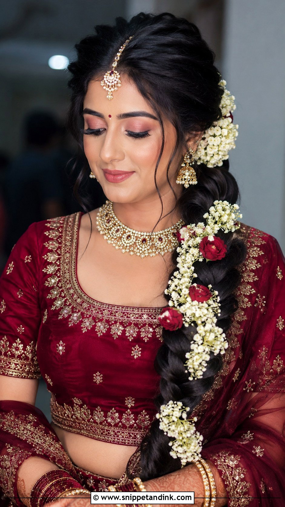 Side Braid With Fresh Flowers - Snippet and Ink - 30 Indian Bridal Dulhan Hairstyles