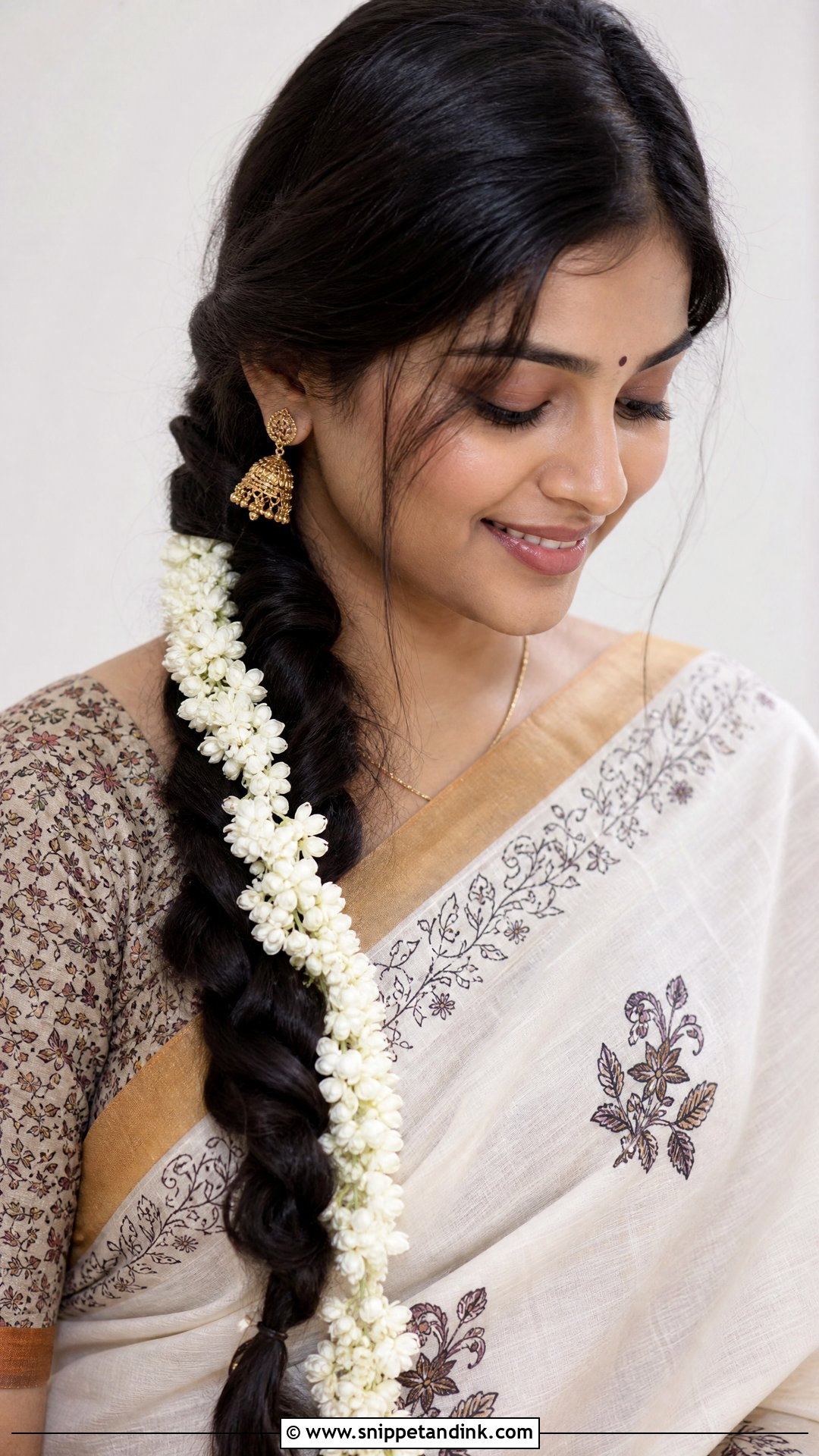 Side Braid With Gajra - Snippet and Ink - 20 Hair Gajra Ideas