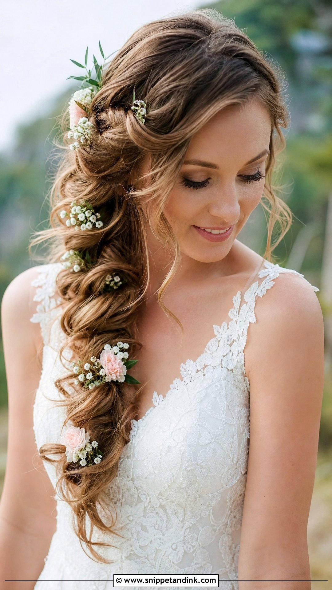 Side Braid With Loose Curls - Snippet and Ink - 20 Western Wedding Hair Ideas