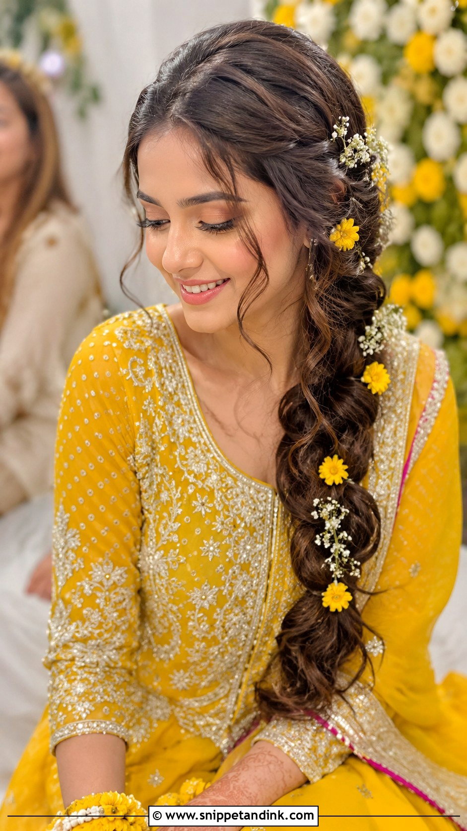 Side Braid With Loose Curls - Snippet and Ink - 25 Pakistani Wedding Hairstyles