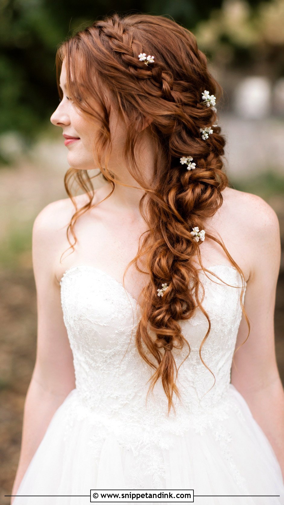 Side Braid With Loose Curls - Snippet and Ink - 30 Wedding Hairstyles Short Hair