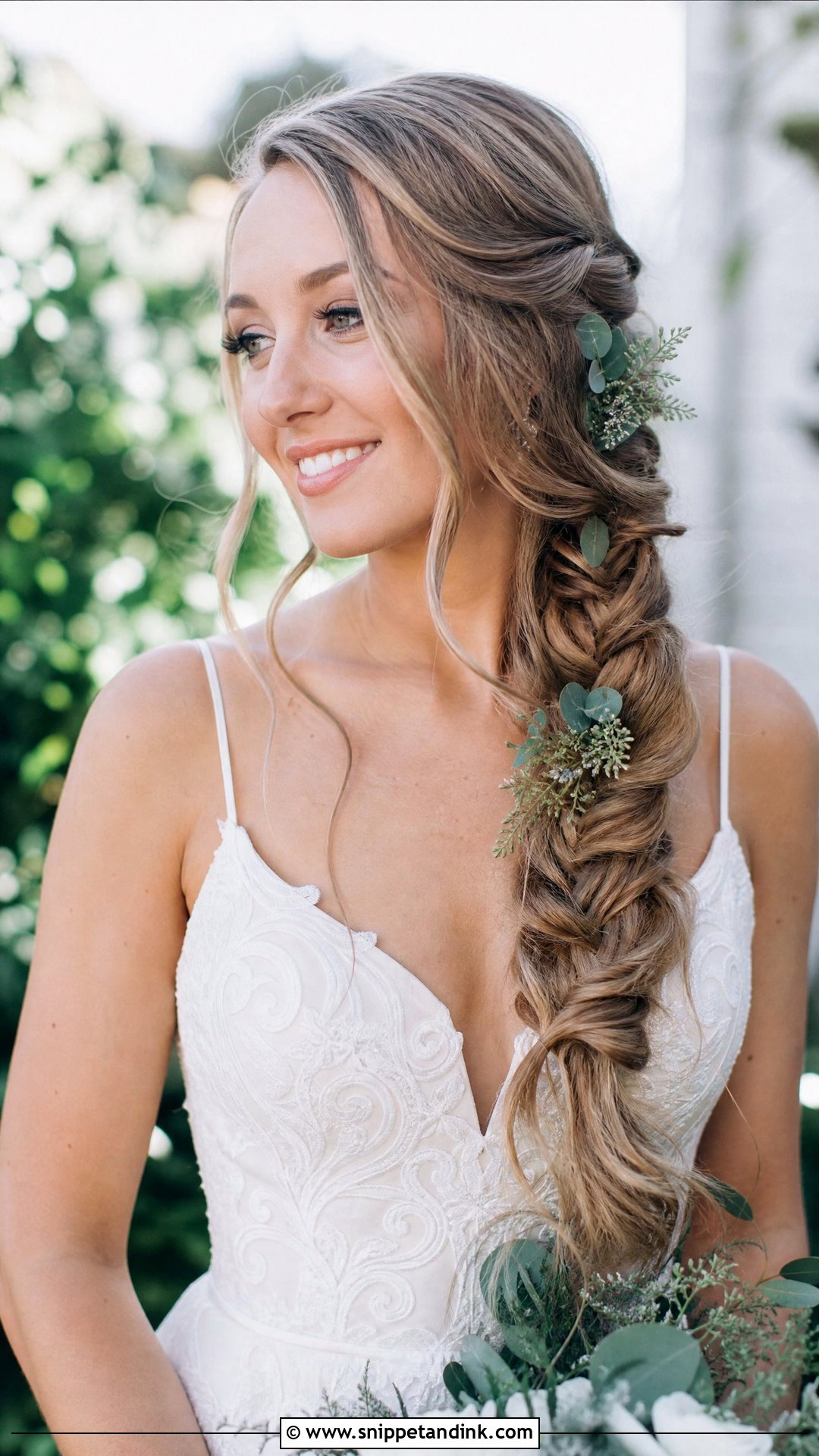 Side Braid With Loose Tendrils - Snippet and Ink - 20 Simple Long Hair Wedding Hairstyles