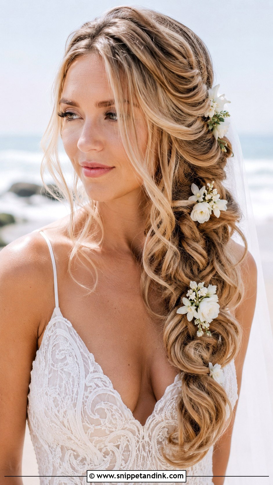 Side Braid With Loose Waves - Snippet and Ink - 30 Boho Bridal Hair Ideas